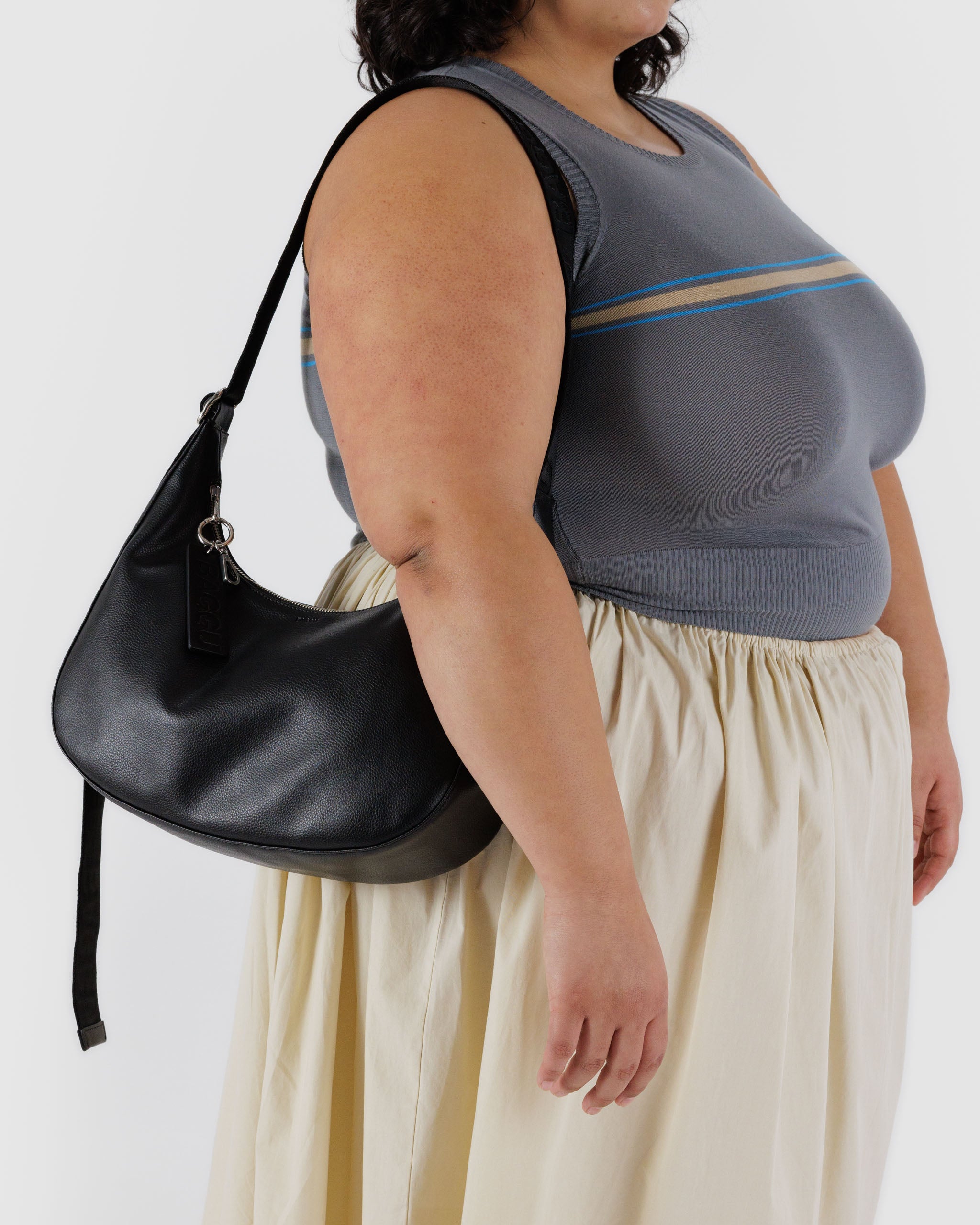 Black medium recycled leather crescent bag | BAGGU | Shoulder + Crossbody Bag