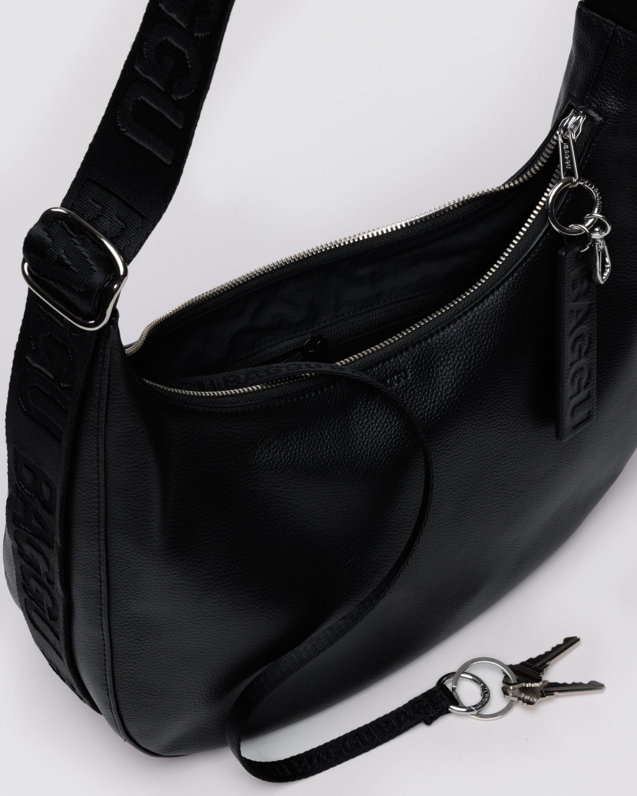 Black medium recycled leather crescent bag | BAGGU | Shoulder + Crossbody Bag