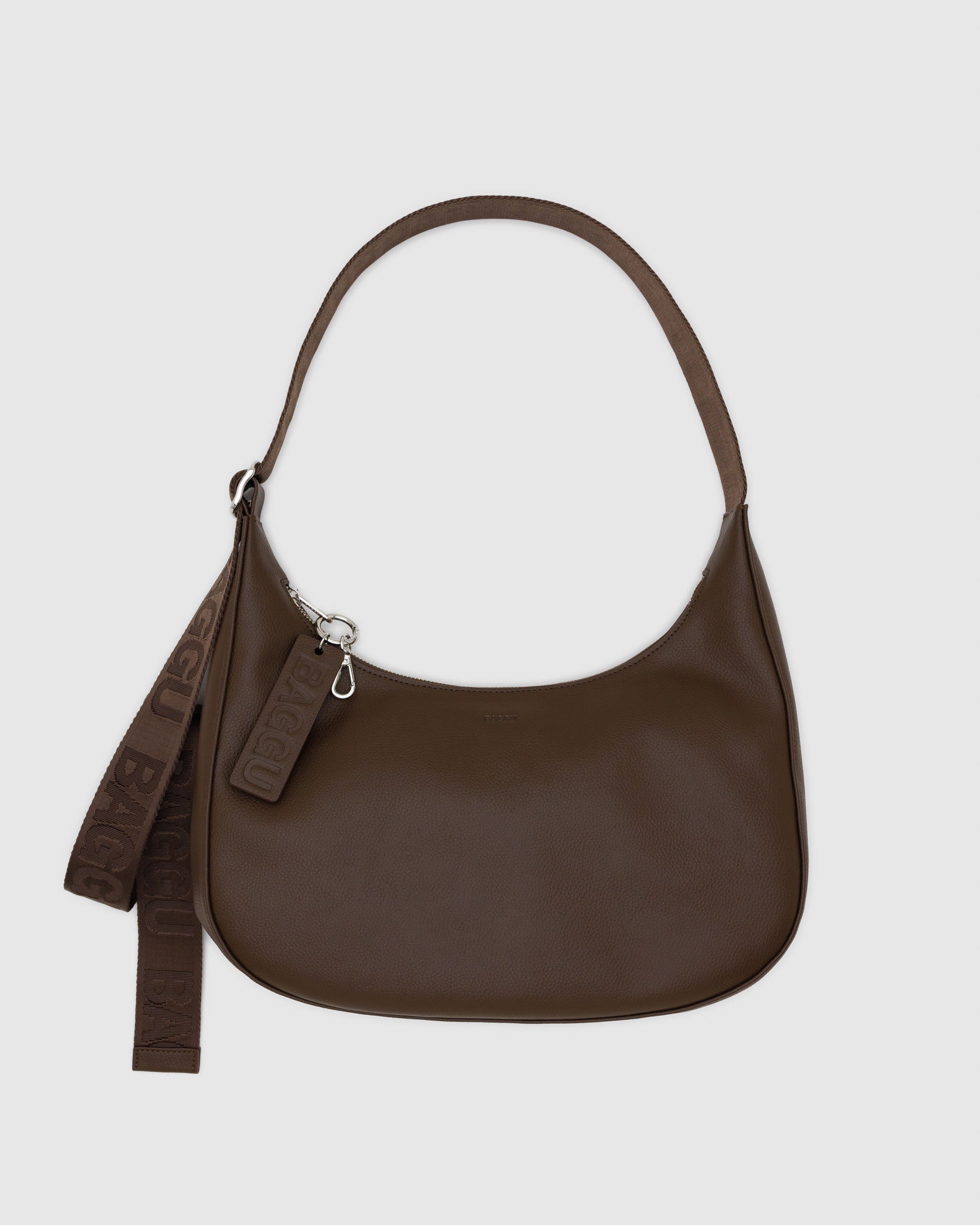 Brown medium recycled leather crescent bag | BAGGU | Shoulder + Crossbody Bag