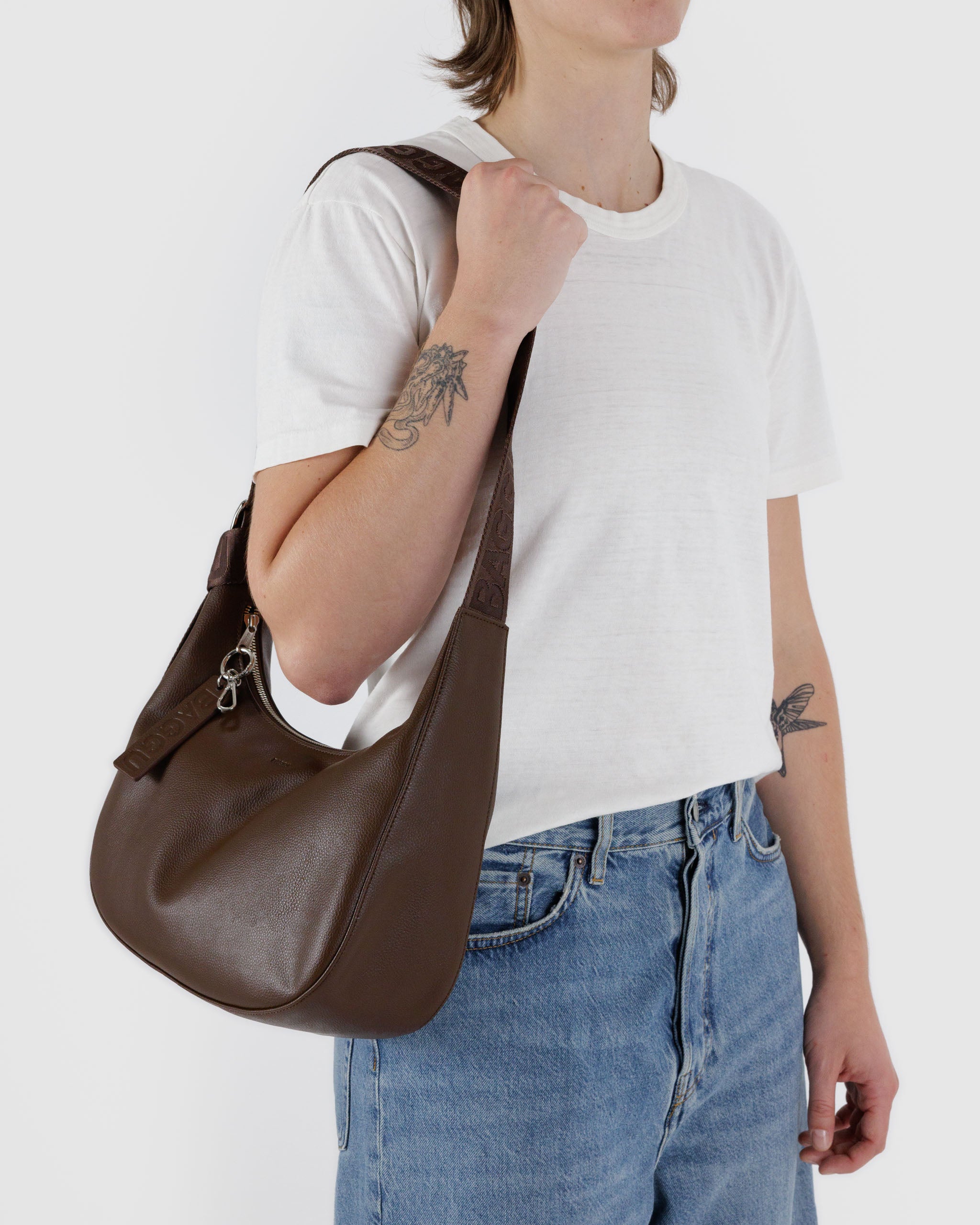Brown medium recycled leather crescent bag | BAGGU | Shoulder + Crossbody Bag
