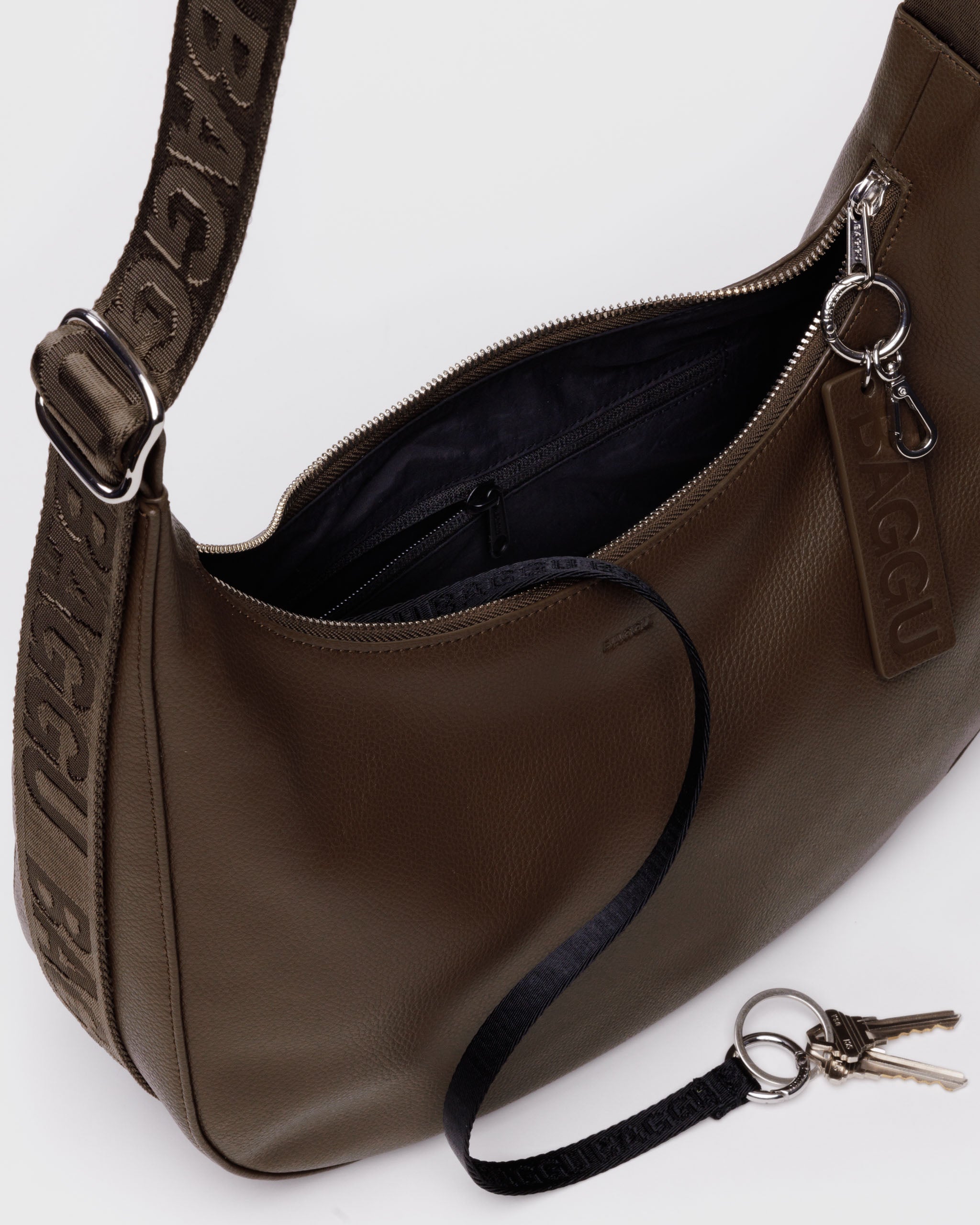Brown medium recycled leather crescent bag | BAGGU | Shoulder + Crossbody Bag
