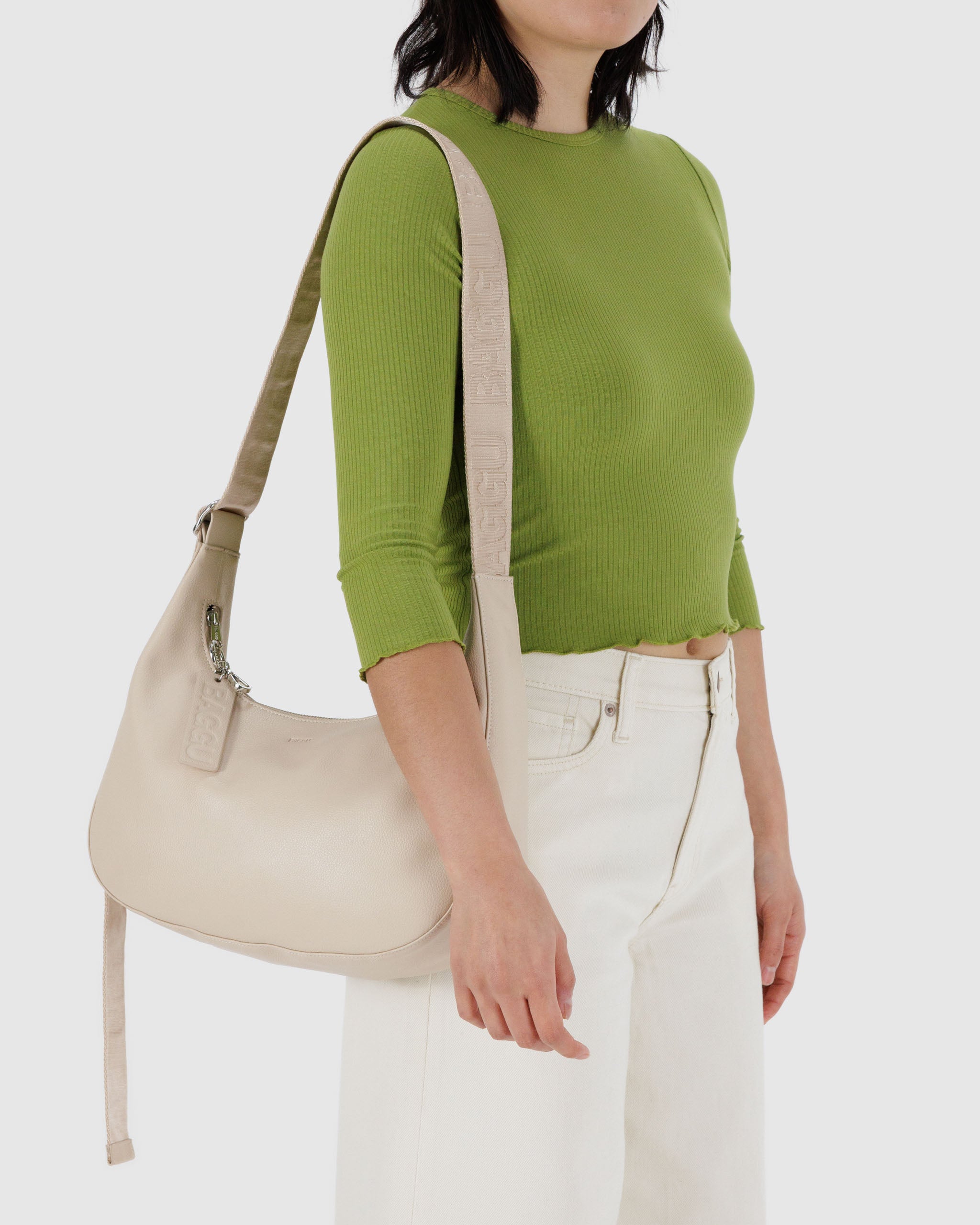 Stone medium recycled leather crescent bag | BAGGU | Shoulder + Crossbody Bag