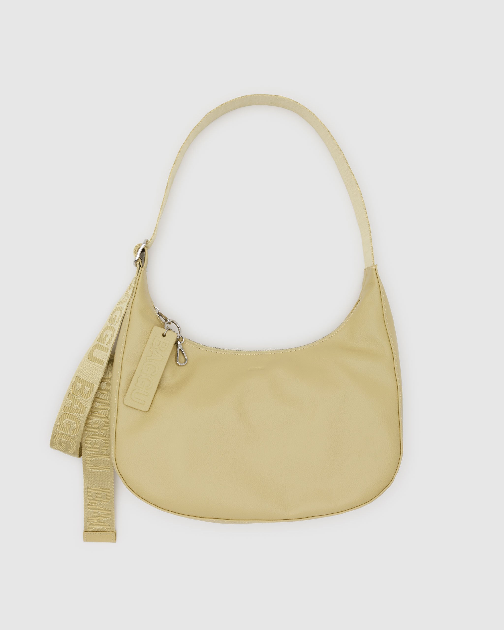 Straw Medium Recycled Leather Crescent Bag | BAGGU | Shoulder + Crossbody Bag