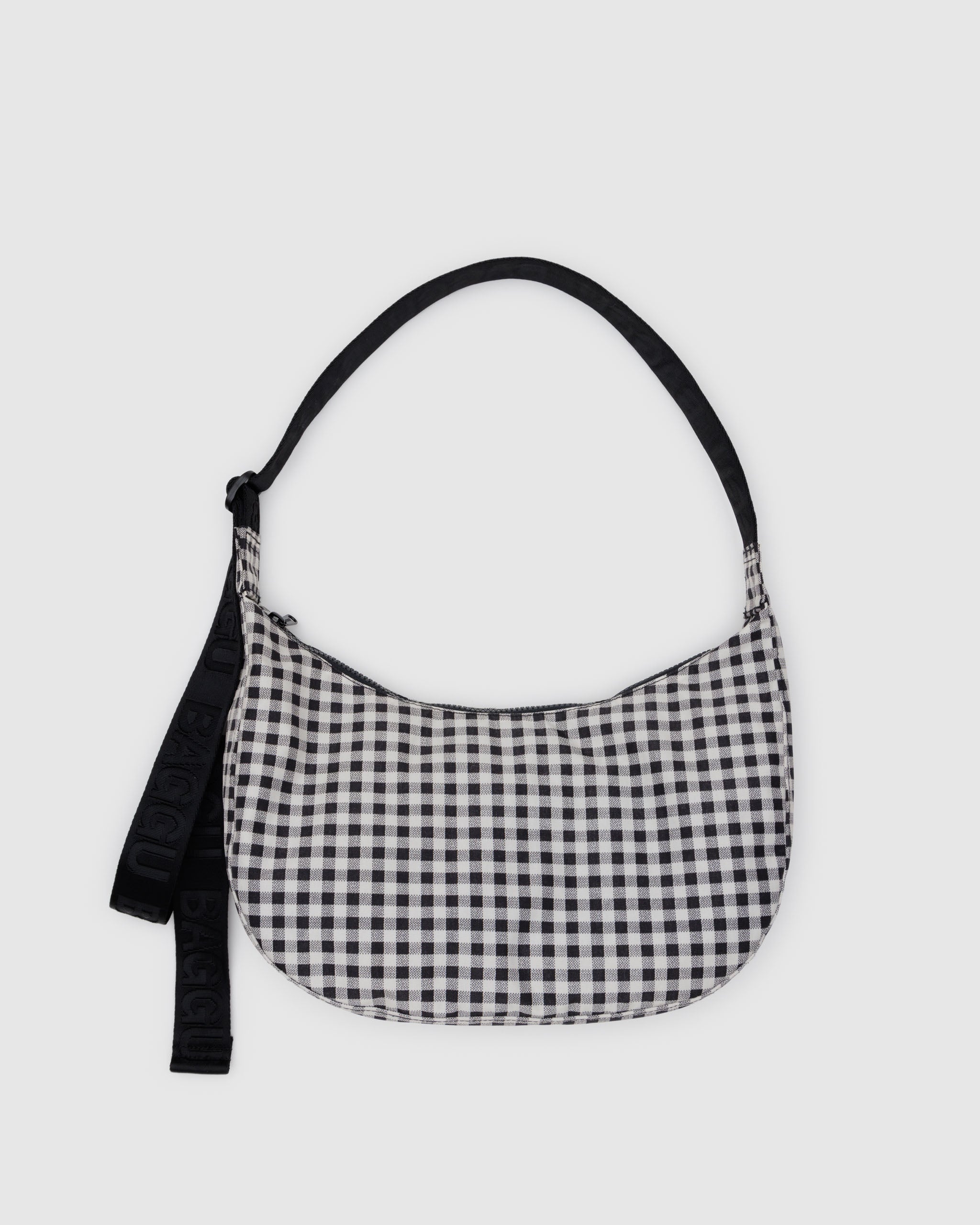 Black & White Gingham Medium Nylon Crescent Bag | BAGGU | Crossbody Bag