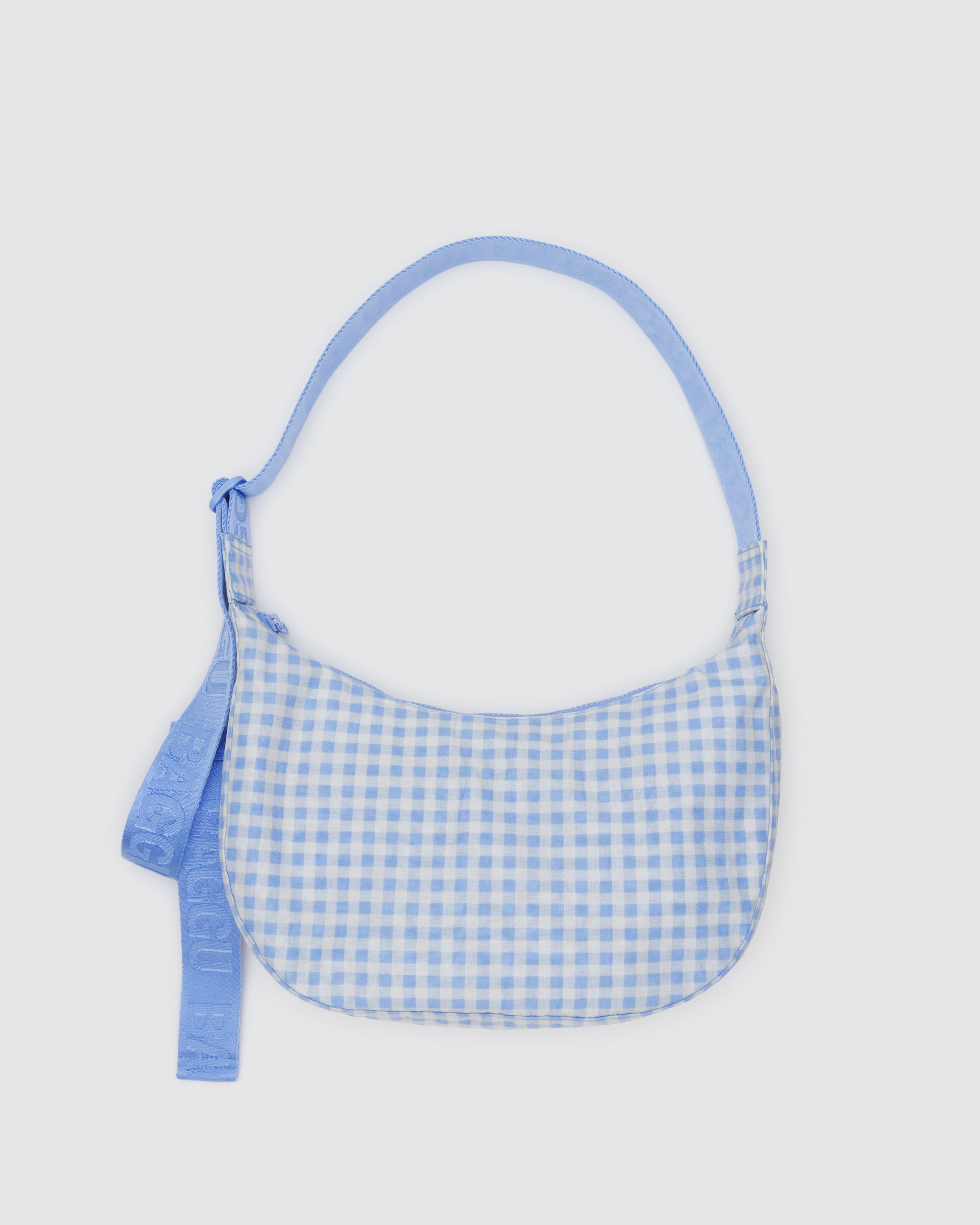 Light Blue Gingham Medium Nylon Crescent Bag | BAGGU | Crossbody Bag