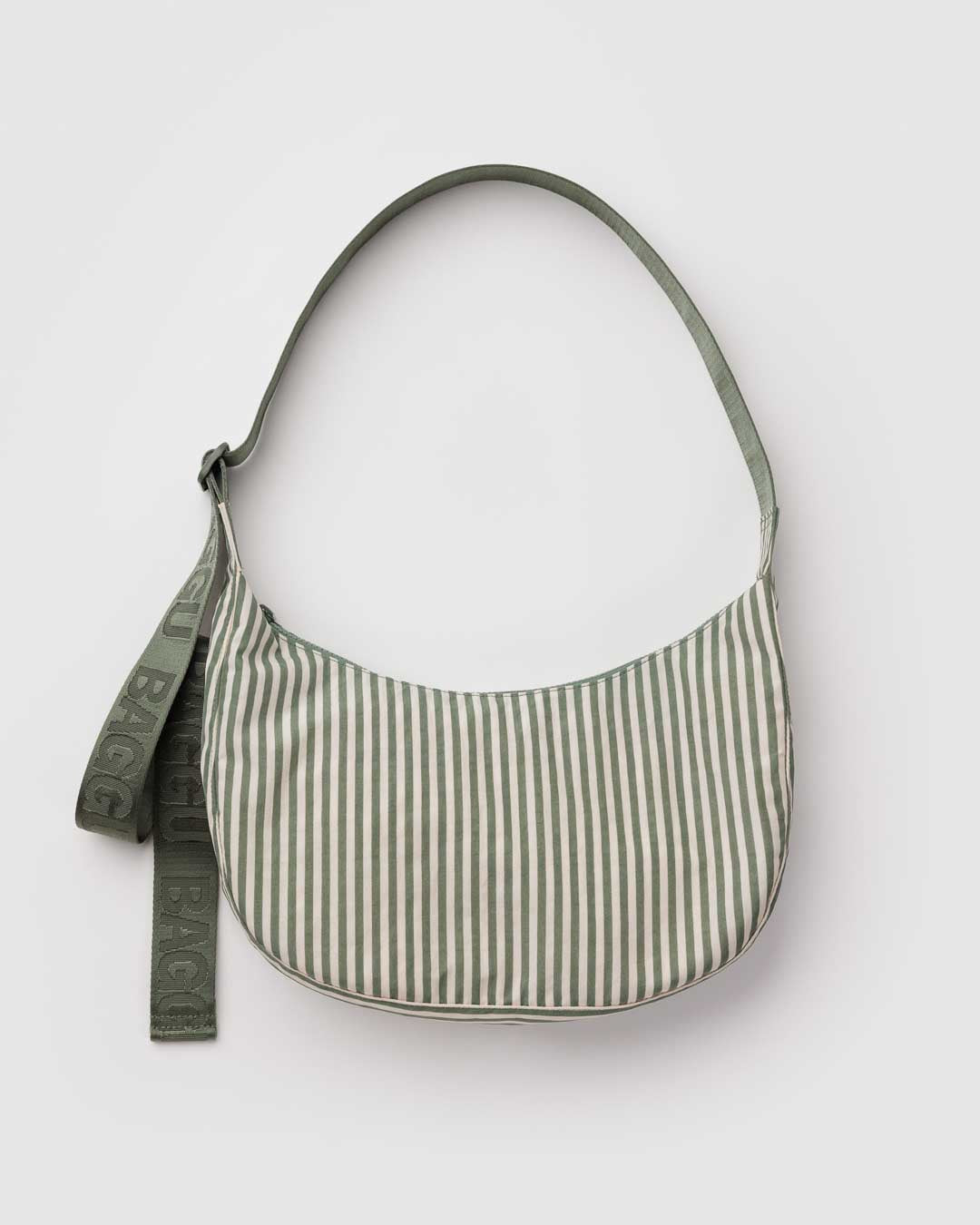 Sage Stripe Medium Nylon Crescent Bag BAGGU