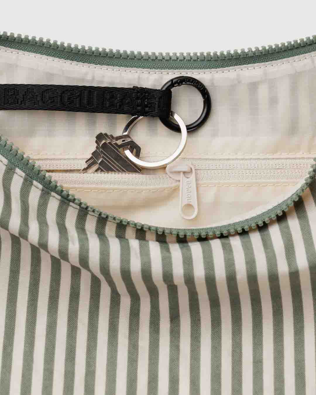 Sage Stripe Medium Nylon Crescent Bag
