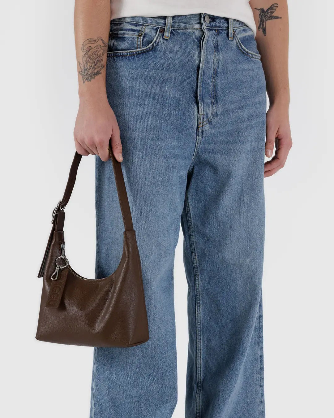 Brown mini recycled leather shoulder bag | BAGGU | Shoulder + Crossbody Bag