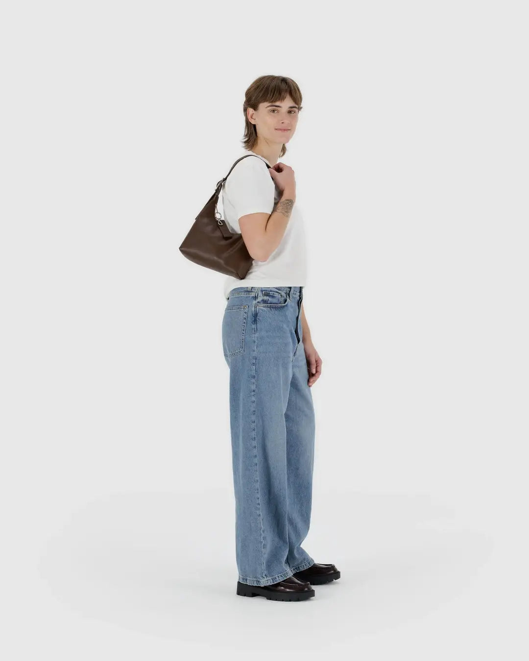 Brown mini recycled leather shoulder bag | BAGGU | Shoulder + Crossbody Bag