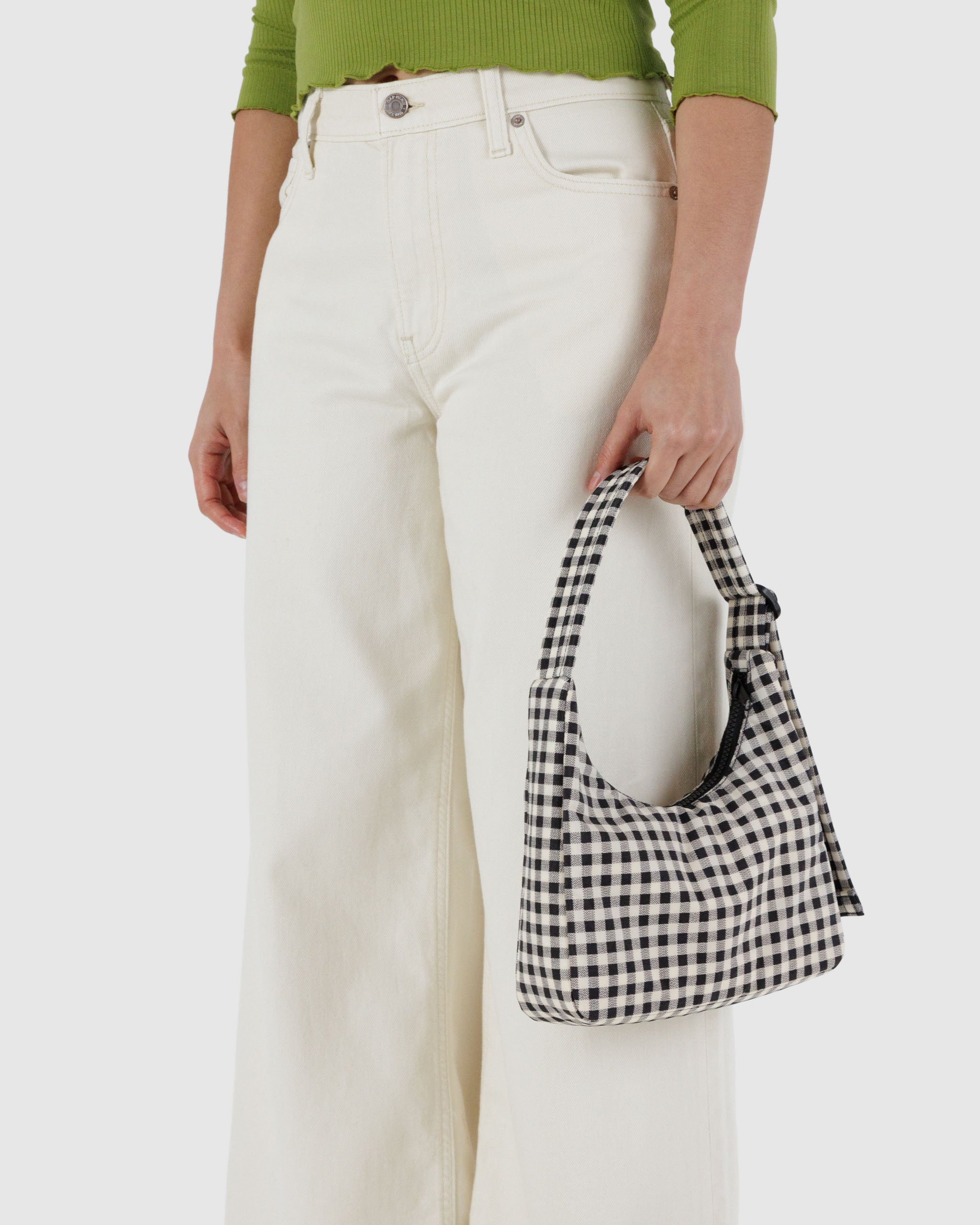 Black & White Gingham Mini Nylon Shoulder Bag