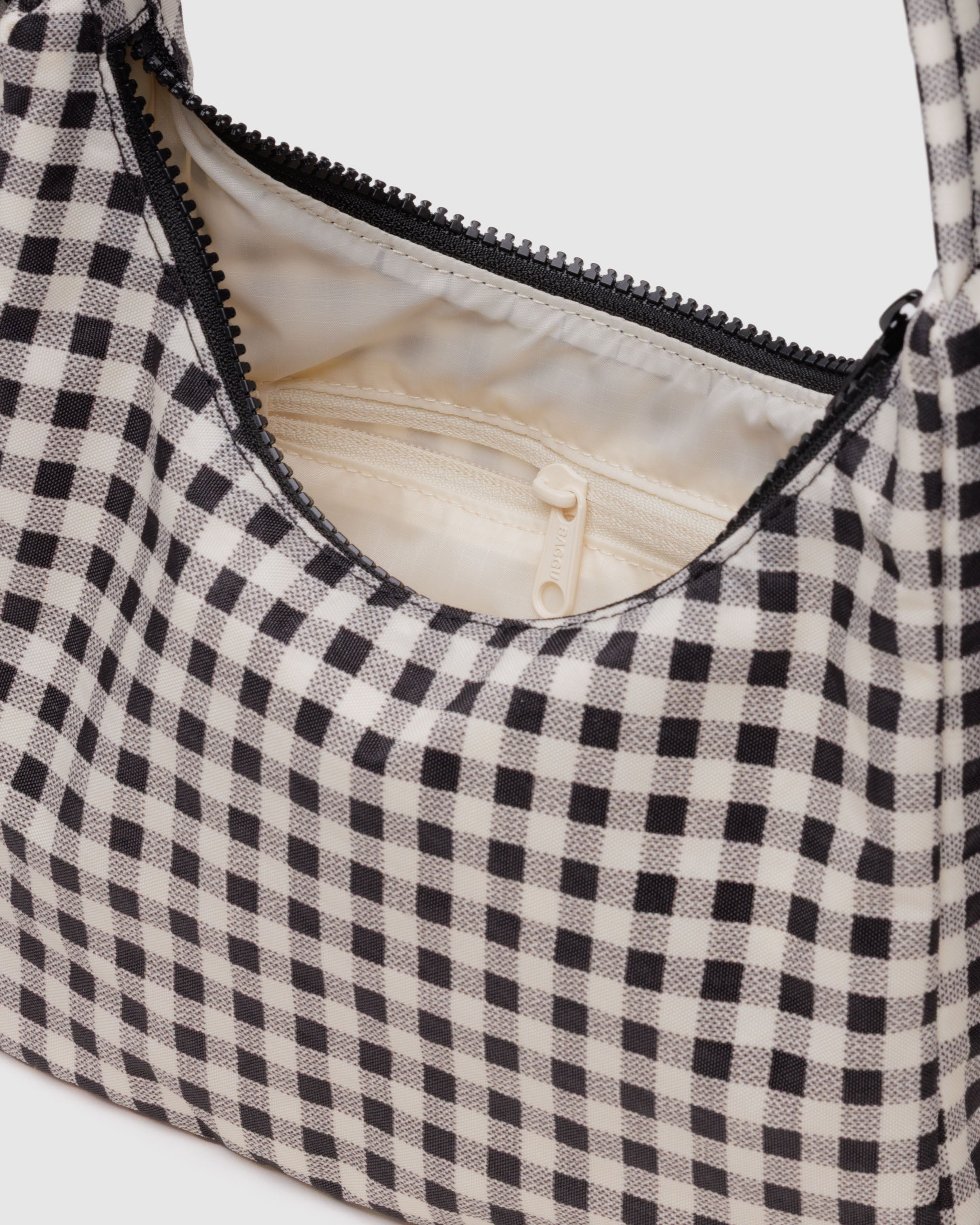 Black & White Gingham Mini Nylon Shoulder Bag