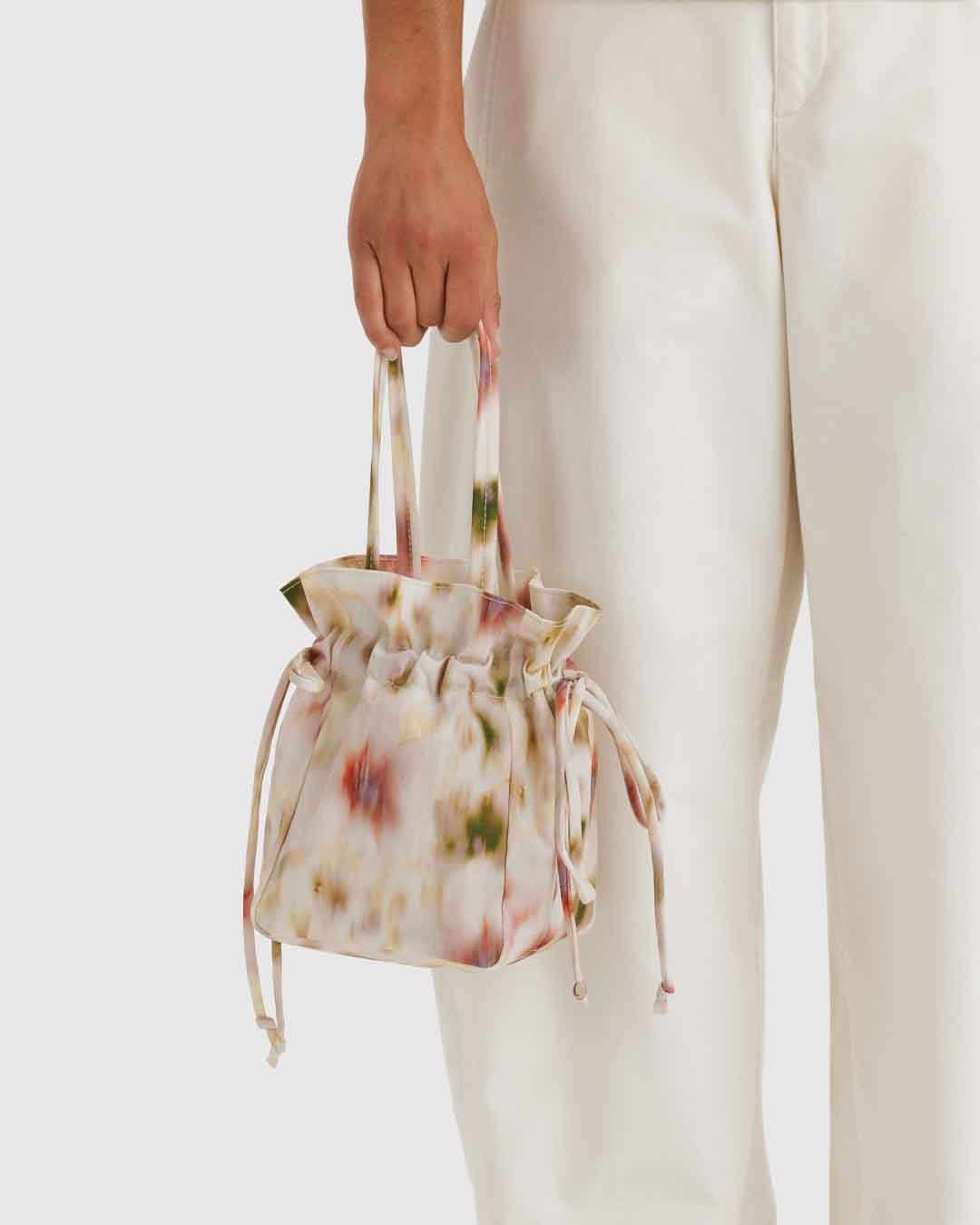 Abstract Floral Nylon Drawstring Bag