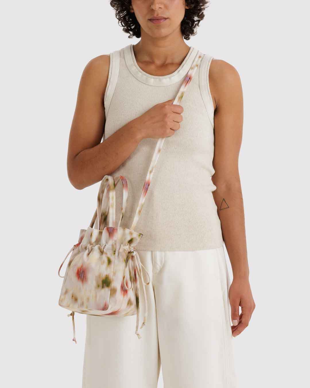 Abstract Floral Nylon Drawstring Bag