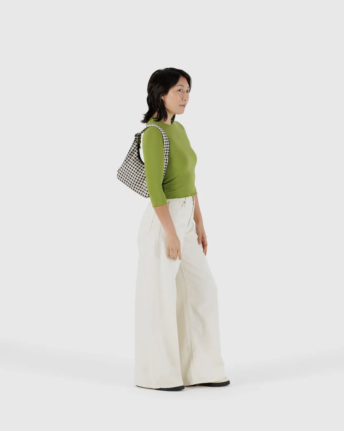 Black & White Gingham Mini Nylon Shoulder Bag