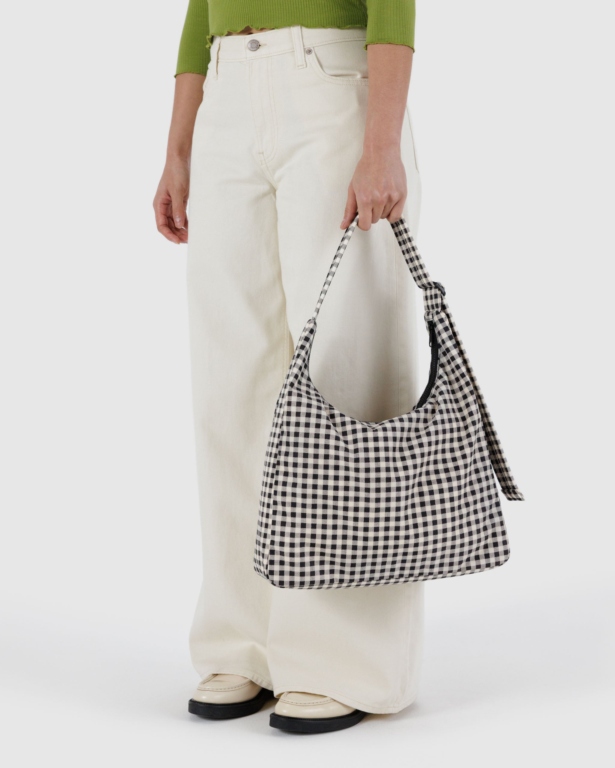 Black & White Gingham Nylon Shoulder Bag | BAGGU | Shoulder Bag