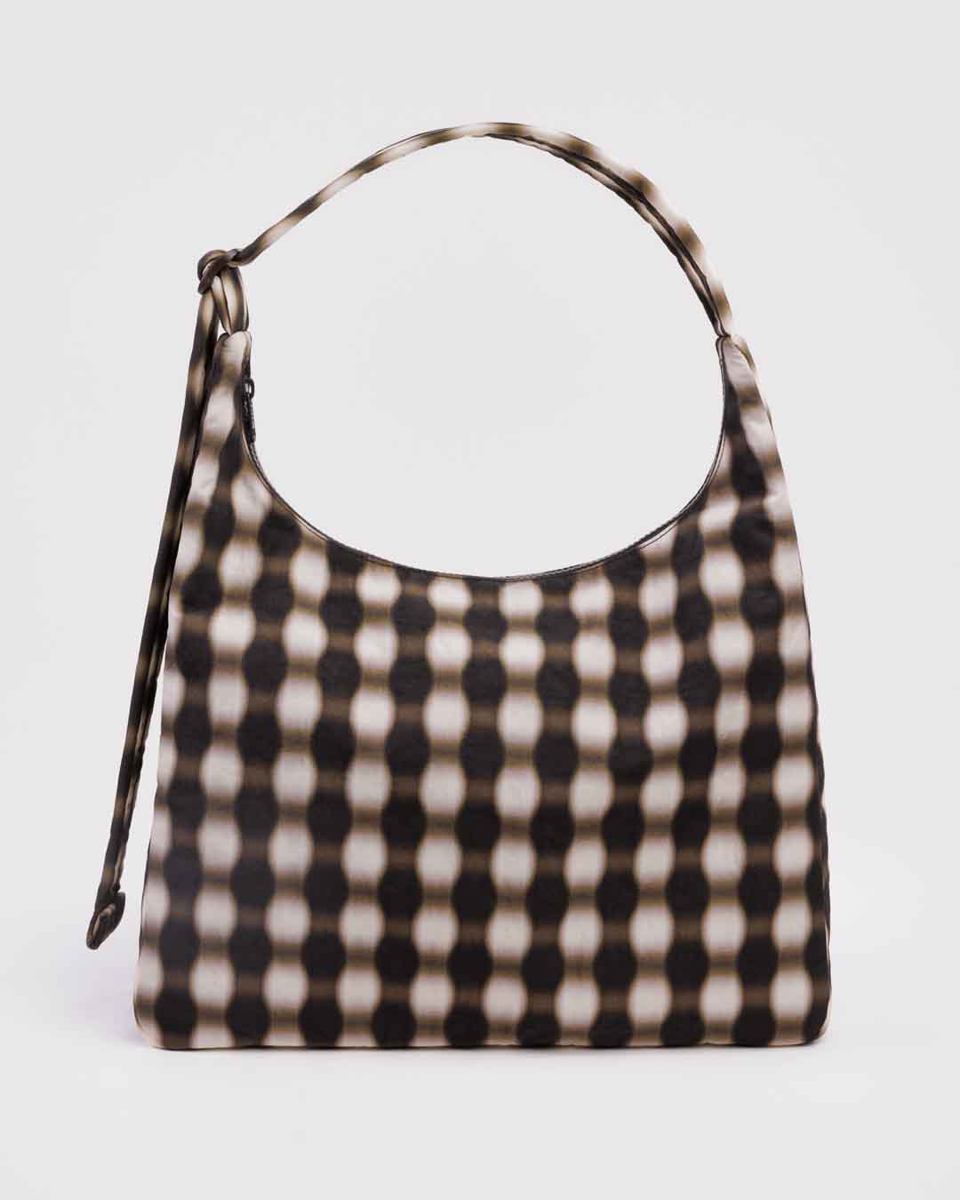 Blurred Gingham Brown Nylon Shoulder Bag