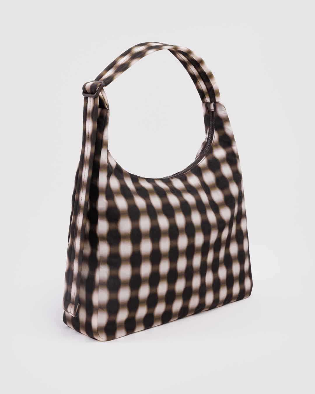 Blurred Gingham Brown Nylon Shoulder Bag