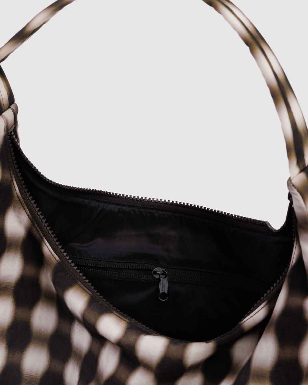 Blurred Gingham Brown Nylon Shoulder Bag