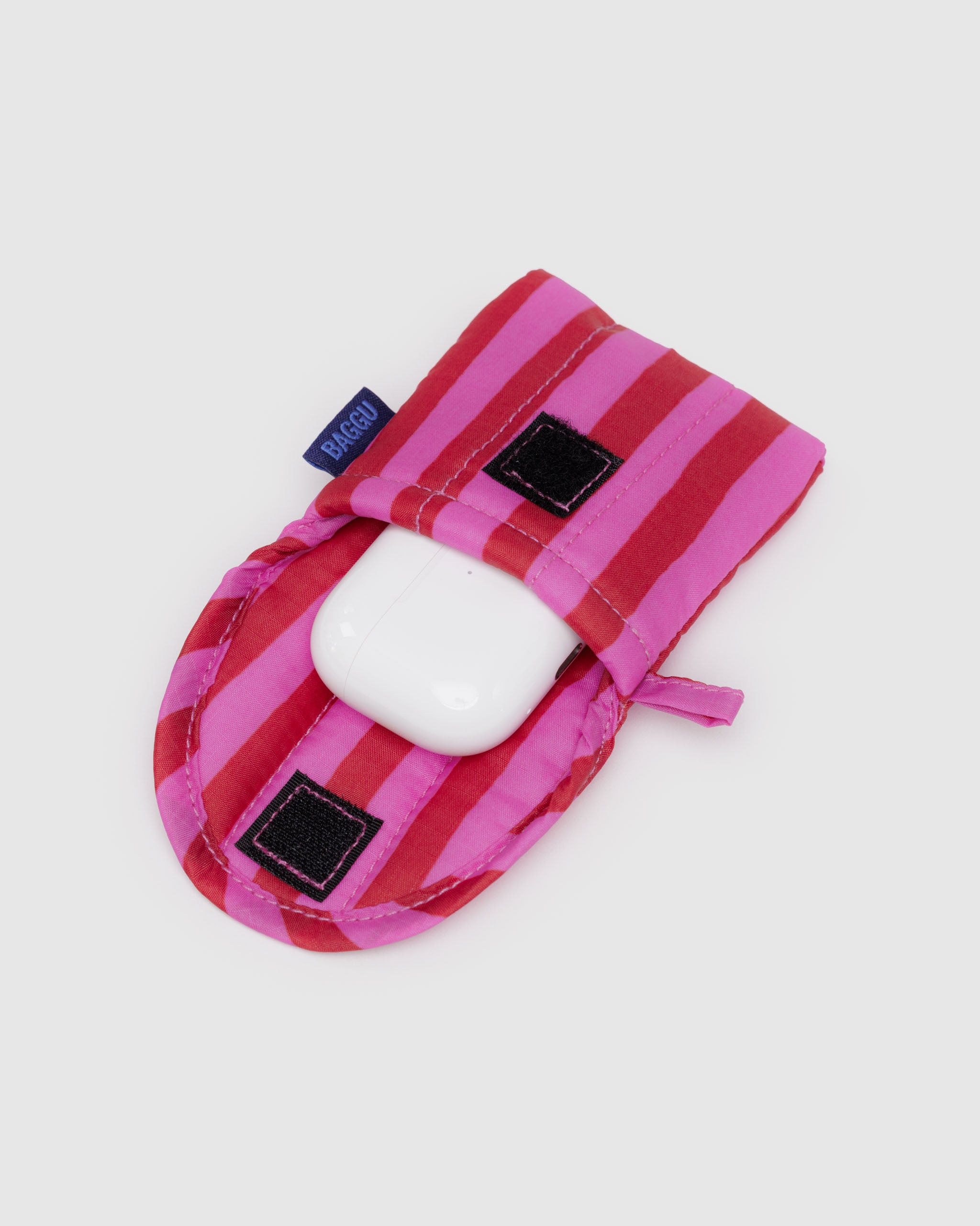Pink & Red Painted Stripe Puffy Earbuds Case