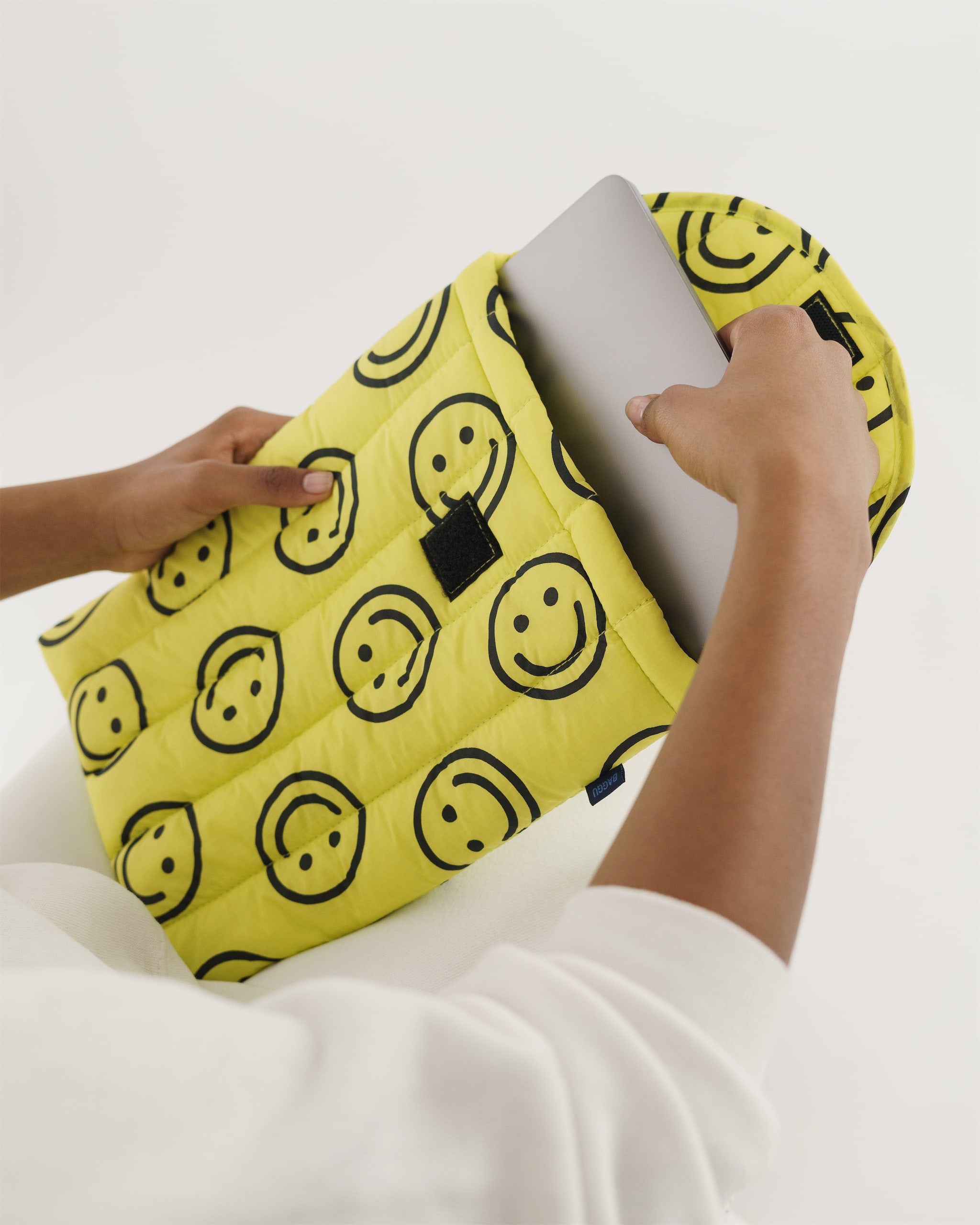 Yellow Happy 13/14" Puffy Laptop Sleeve | BAGGU | Laptop + Tablet Sleeves