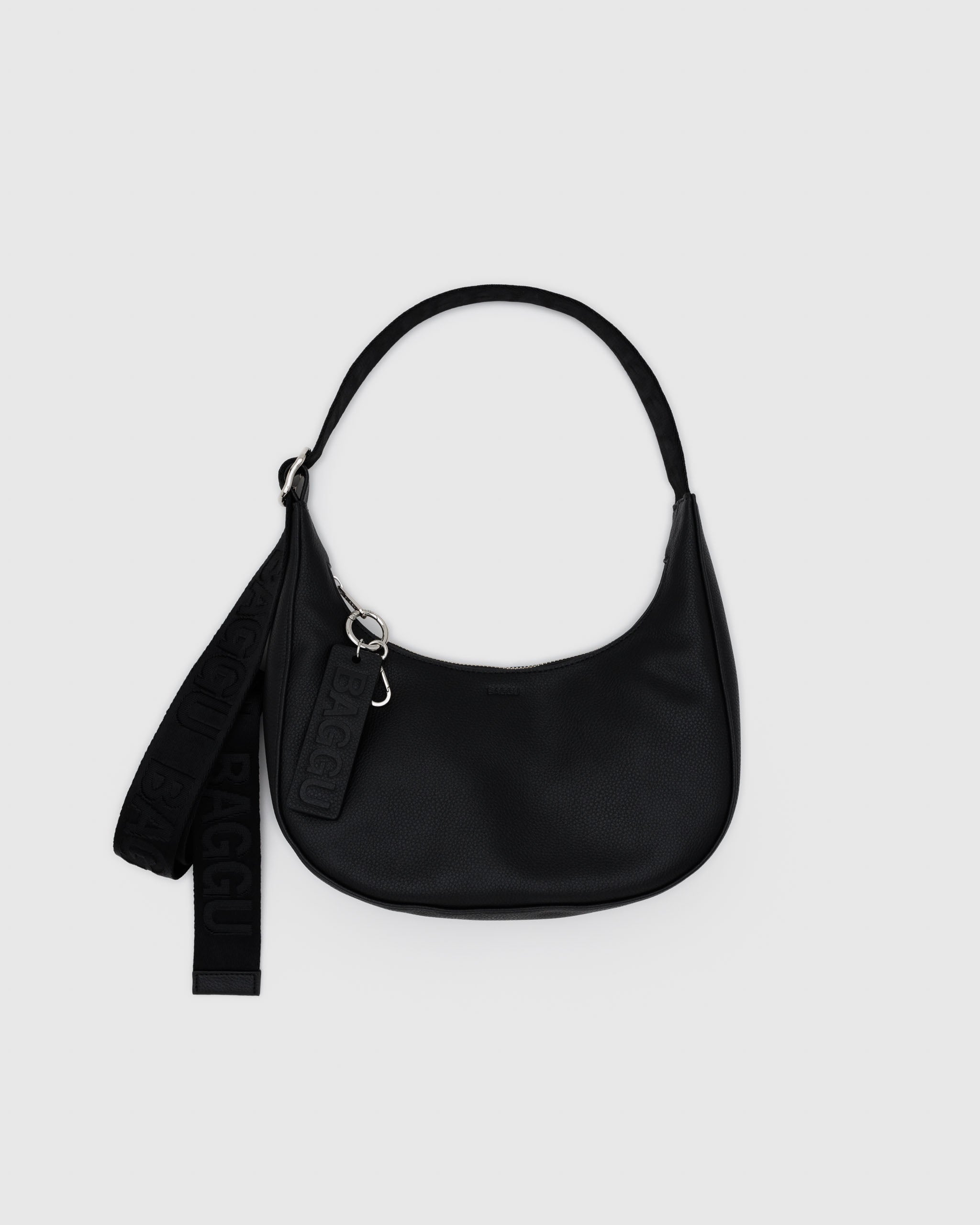 Black small recycled leather crescent bag | BAGGU | Shoulder + Crossbody Bag