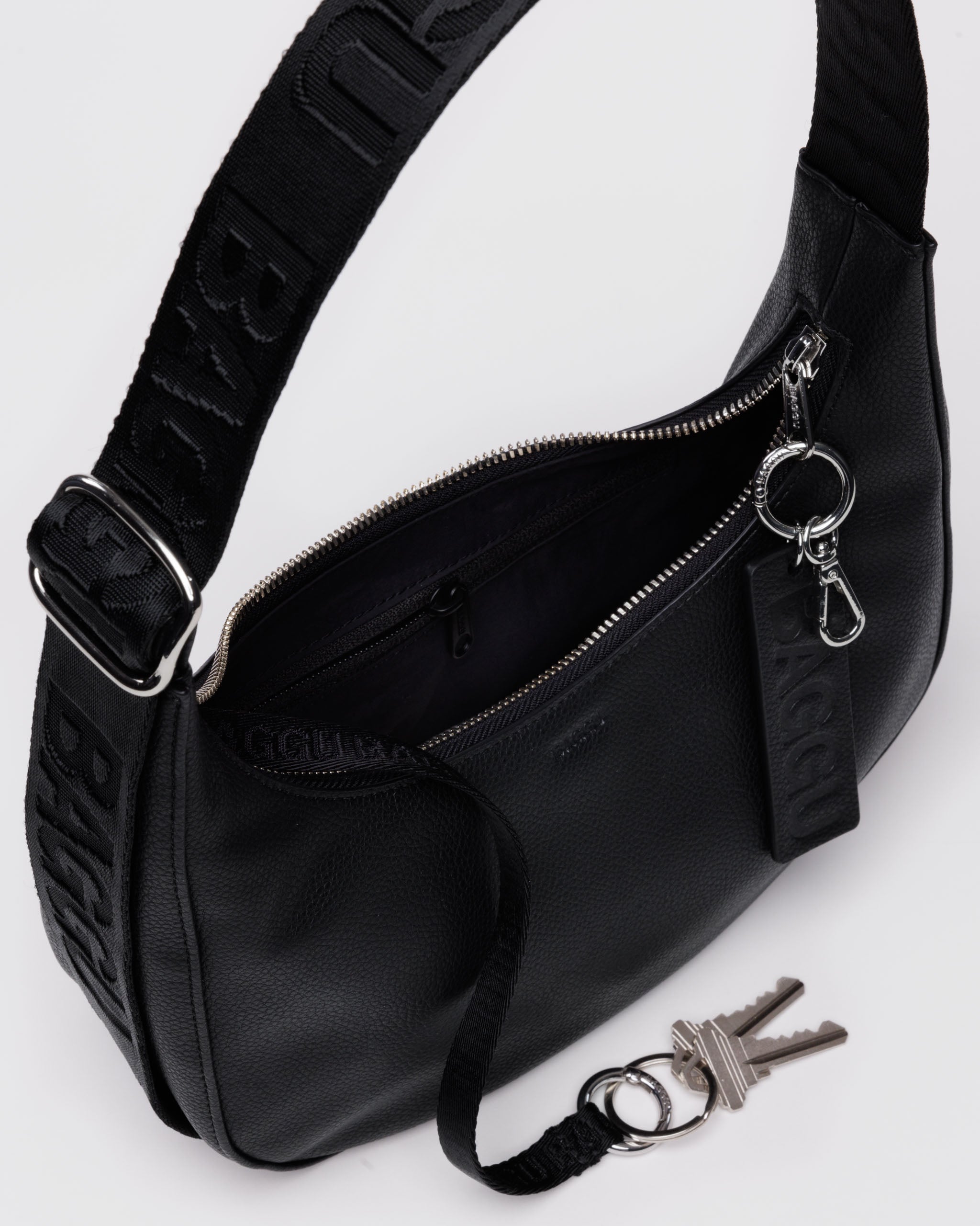 Black small recycled leather crescent bag | BAGGU | Shoulder + Crossbody Bag