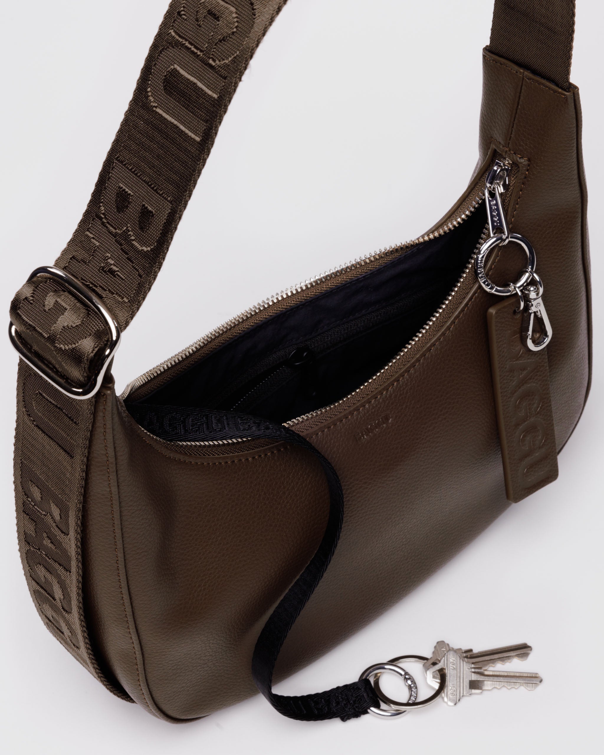 Brown small recycled leather crescent bag | BAGGU | Shoulder + Crossbody Bag