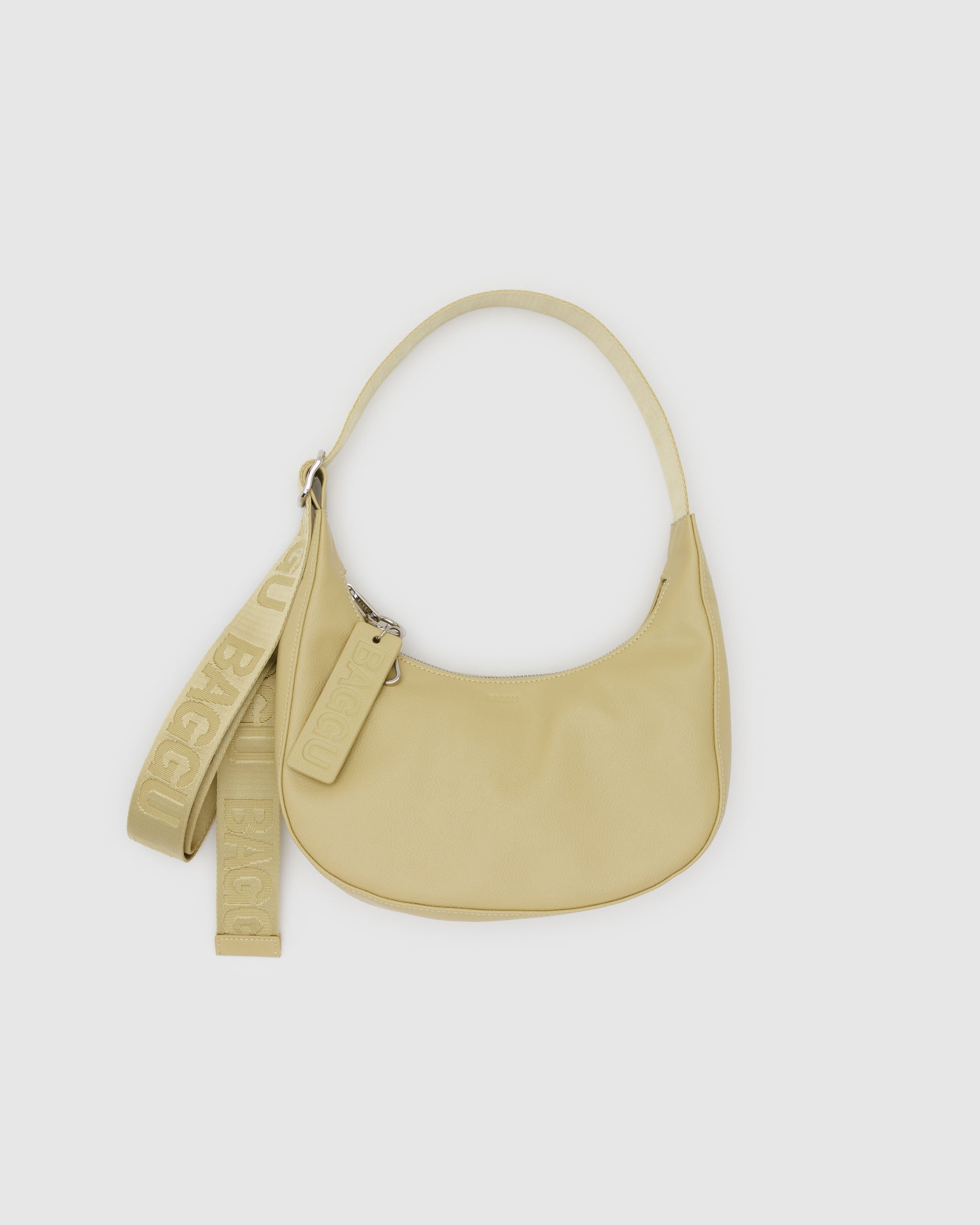 Straw Small Recycled Leather Crescent Bag | BAGGU | Shoulder + Crossbody Bag