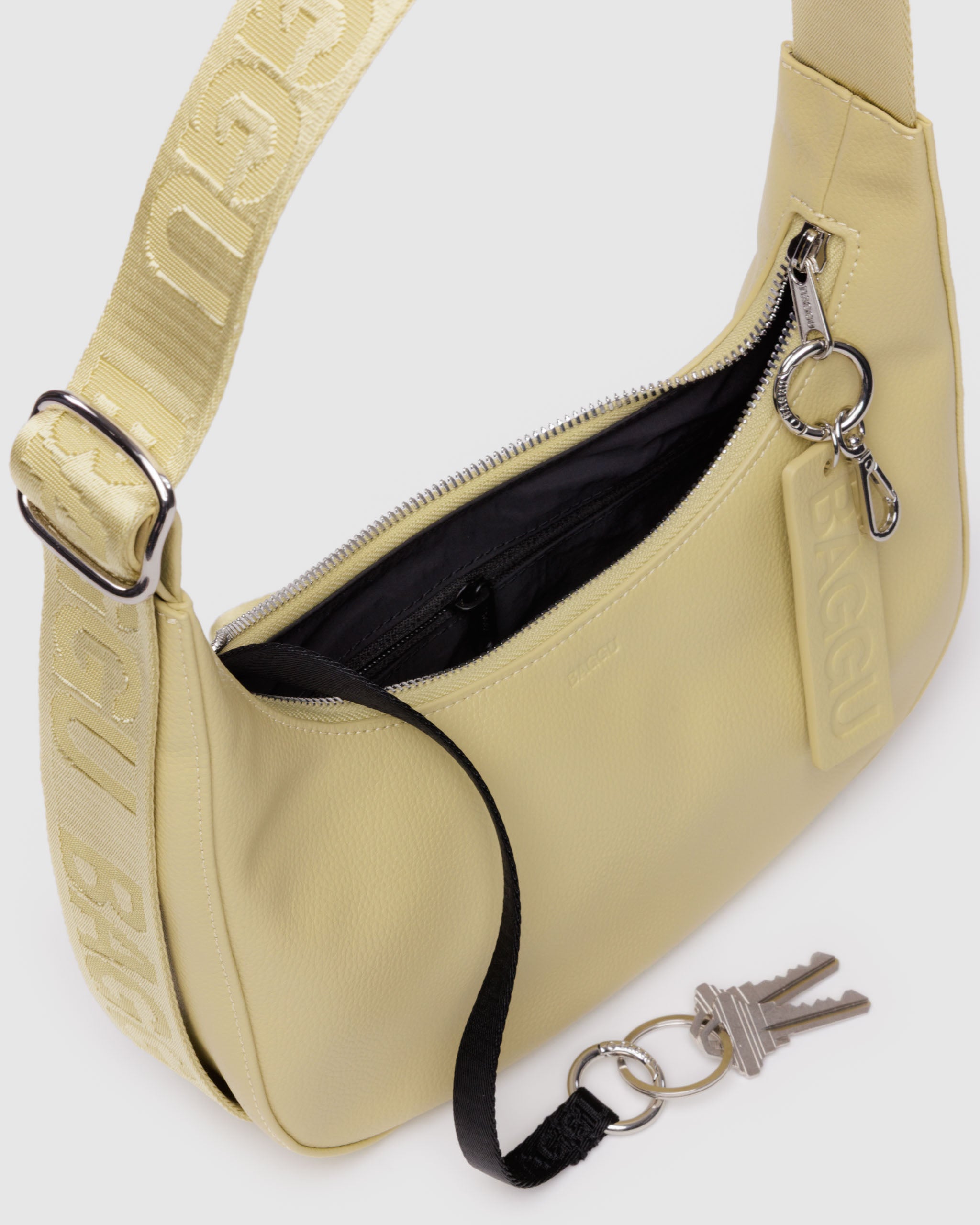 Straw Small Recycled Leather Crescent Bag | BAGGU | Shoulder + Crossbody Bag