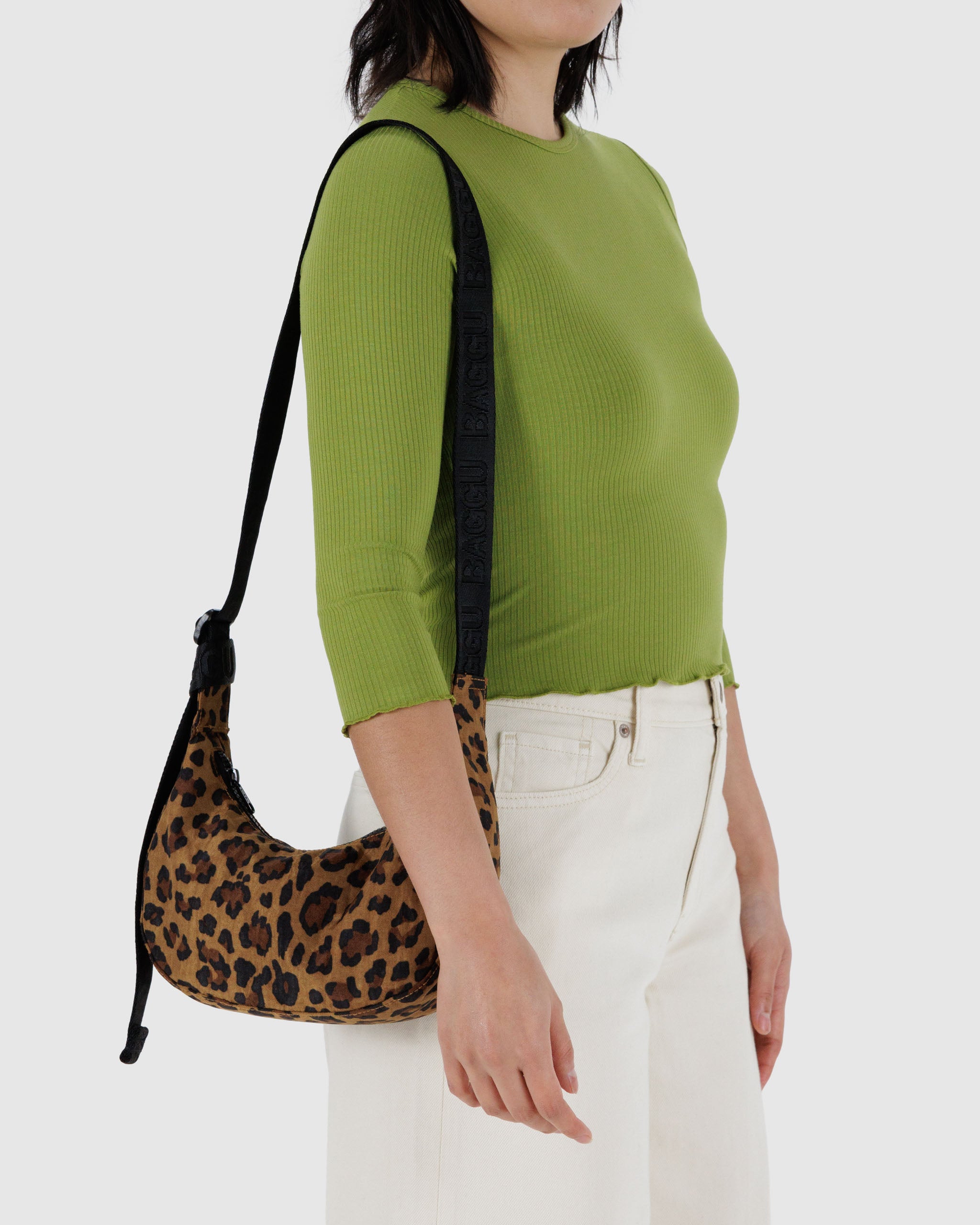 Leopard Small Nylon Crescent Bag | BAGGU | Crossbody Bag