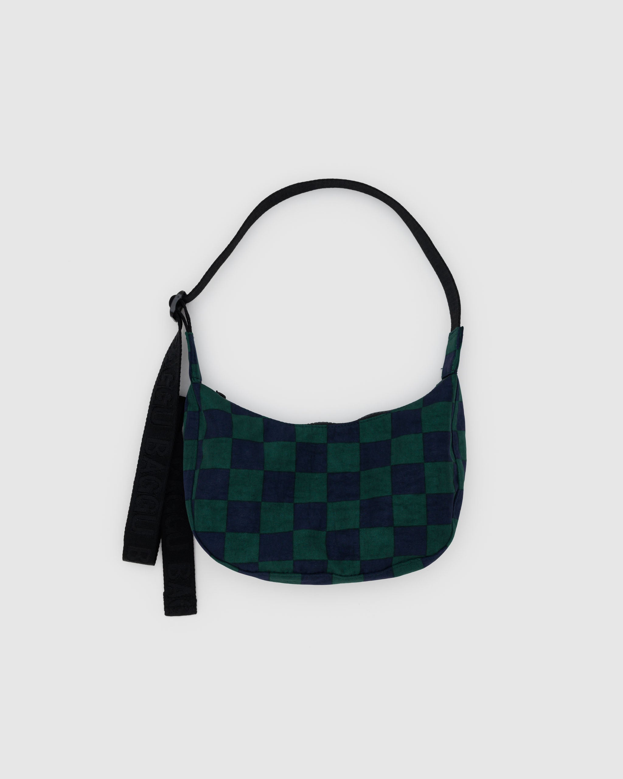 Navy Green Check Small Nylon Crescent Bag | BAGGU | Crossbody Bag