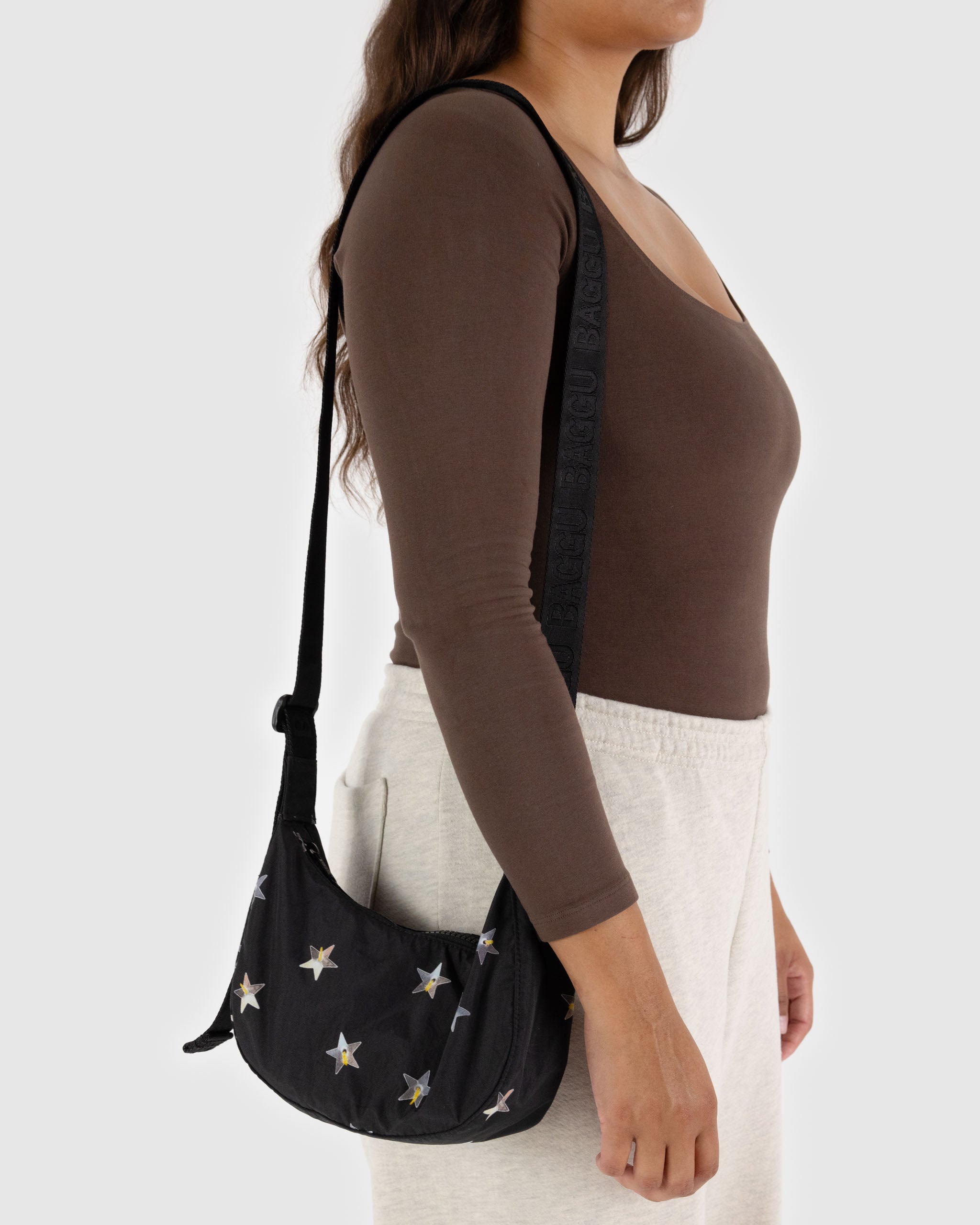 Stars Small Nylon Crescent Bag | BAGGU | Crossbody Bag