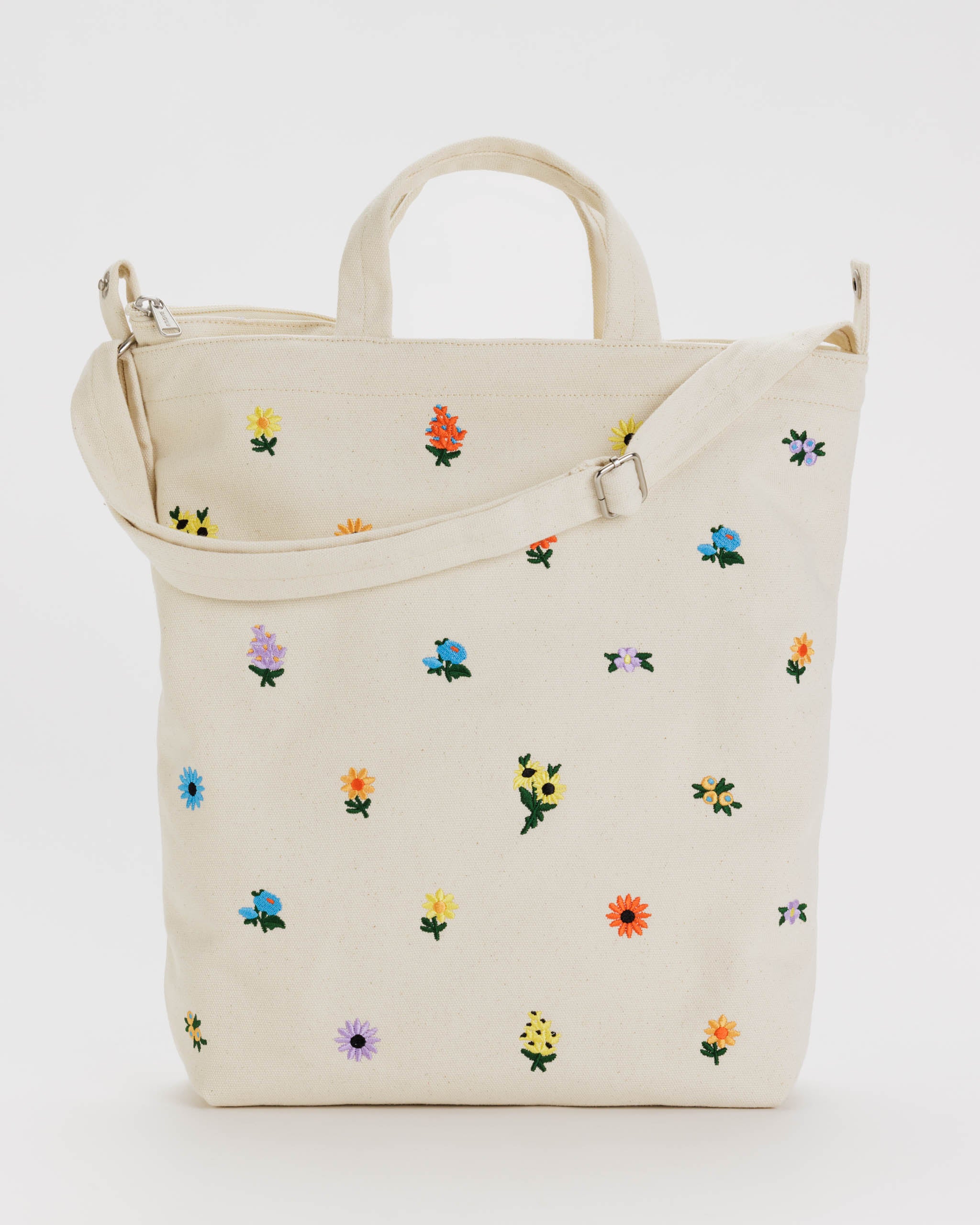 Embroidered Ditsy Floral Zip Duck Bag | BAGGU | Canvas Tote Bag