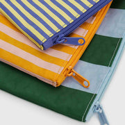 Close up of the Set of three Baggu Hotel Stripes Flat pouches