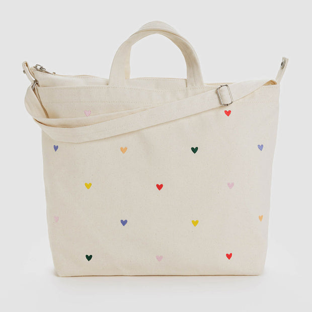 Embroidered Hearts | Horizontal Zip Duck Bag | Baggu