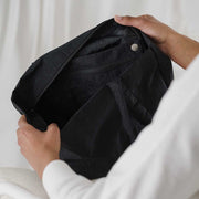 Baggu Black Mini Cloud Bag open showing pouch