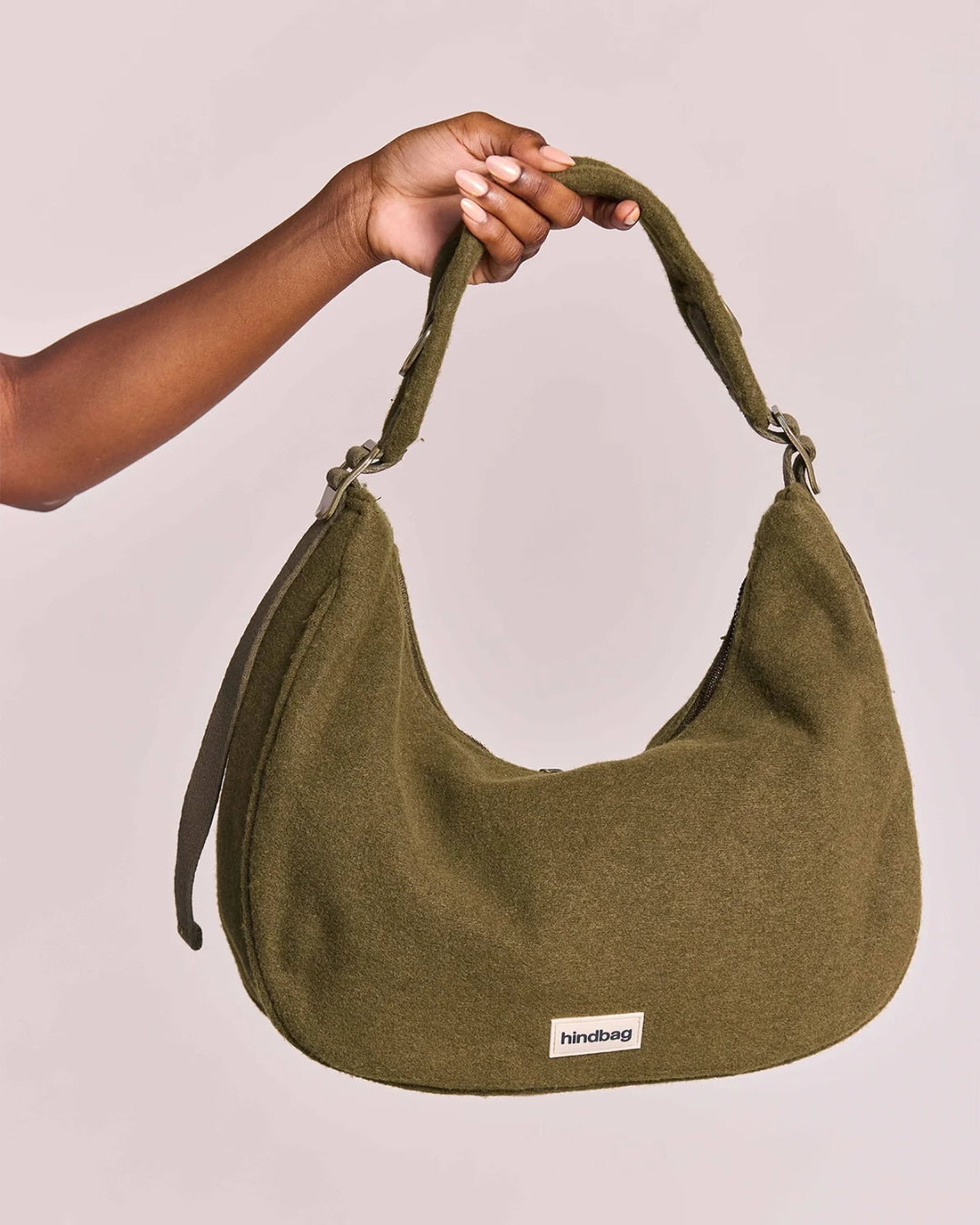 Khaki Wool Effect Bianca Hobo Bag hindbag