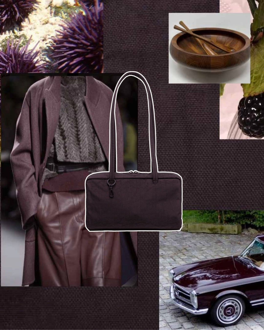 Chocolate Plum Nylon Bowler Bag