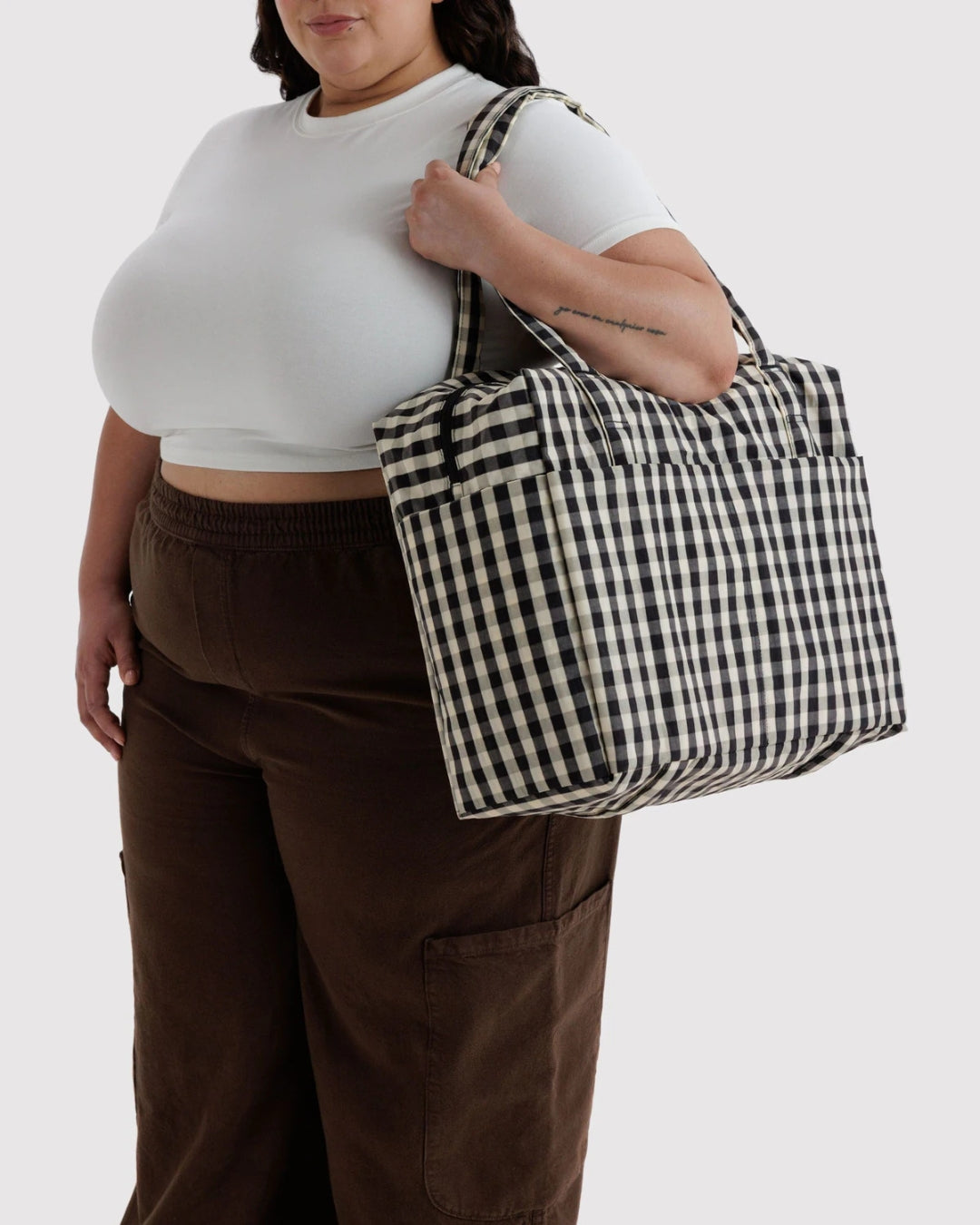 Black and Cream Gingham Cloud Carry-On | BAGGU | Cloud Carry-On
