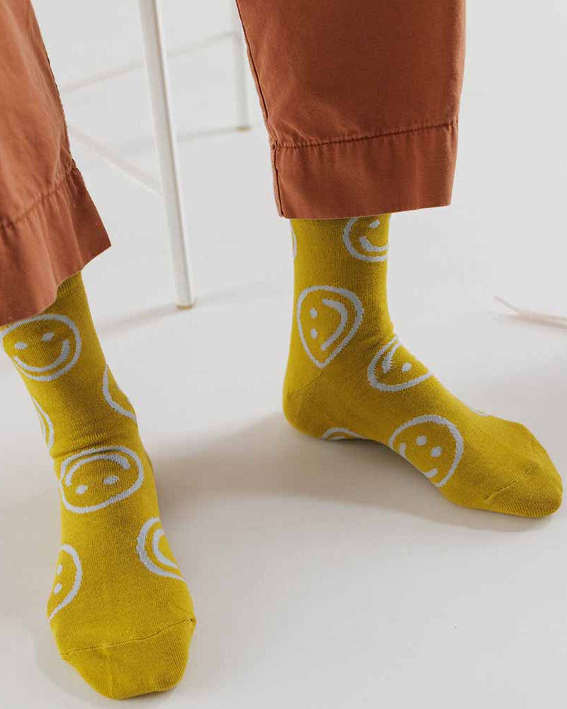 Ochre Happy Crew Sock | BAGGU | Socks