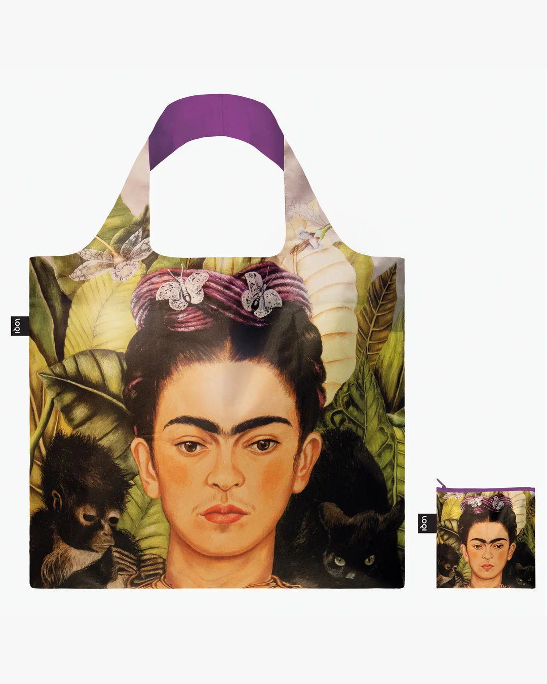 Self Portrait with Hummingbird by FRIDA KAHLO Recycled Bag | LOQI | Shopping Tote Bag