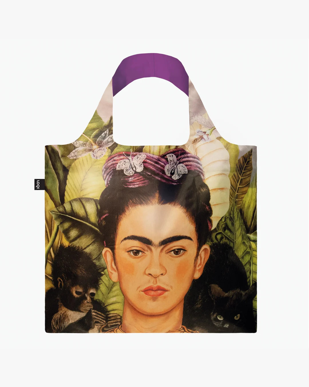 Self Portrait with Hummingbird by FRIDA KAHLO Recycled Bag | LOQI | Shopping Tote Bag