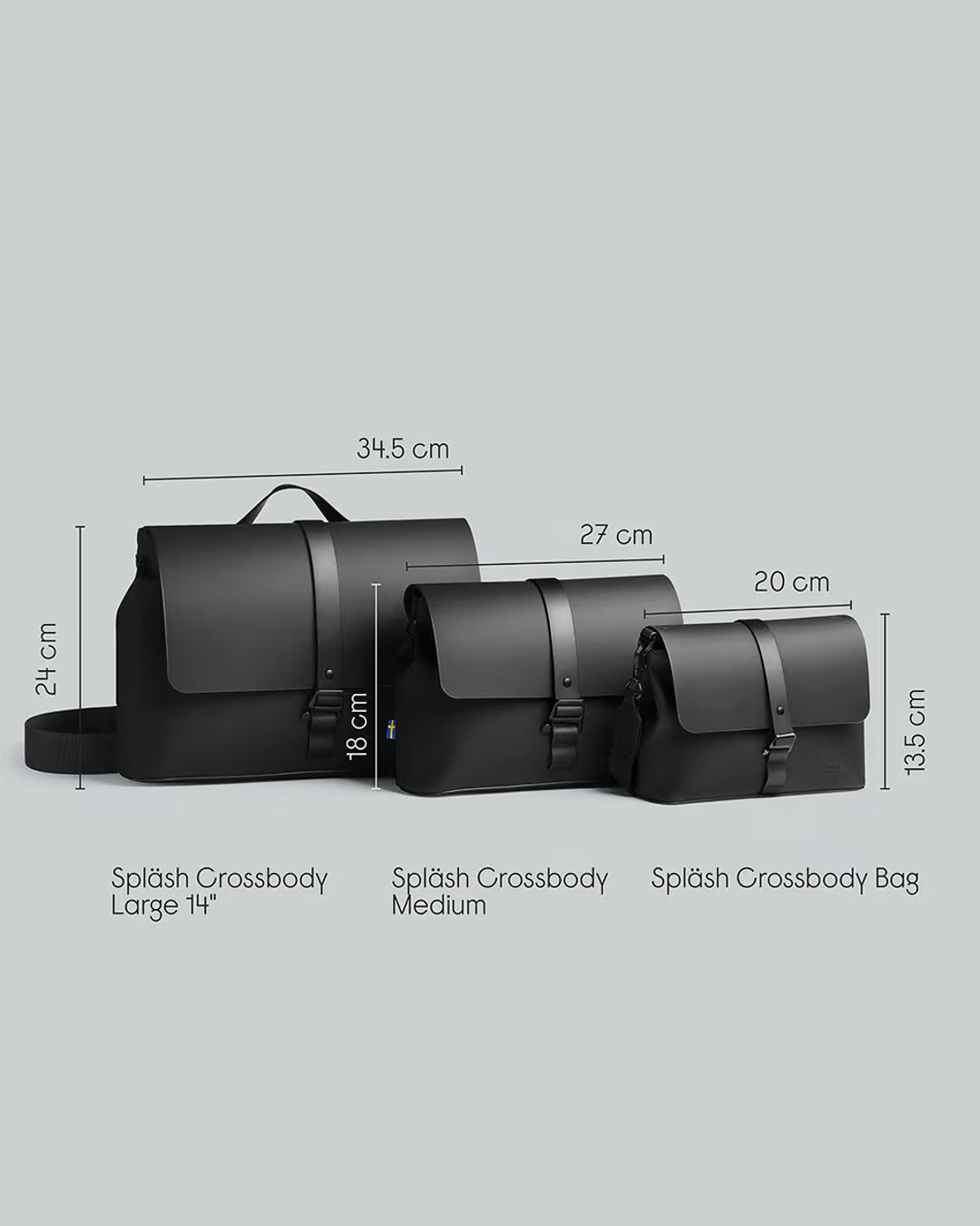 Black Medium Spläsh Waterproof Crossbody Bag Gaston Luga