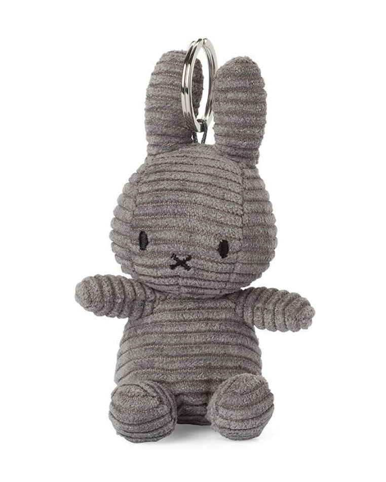 Gray plush Miffy bunny keychain on a white background