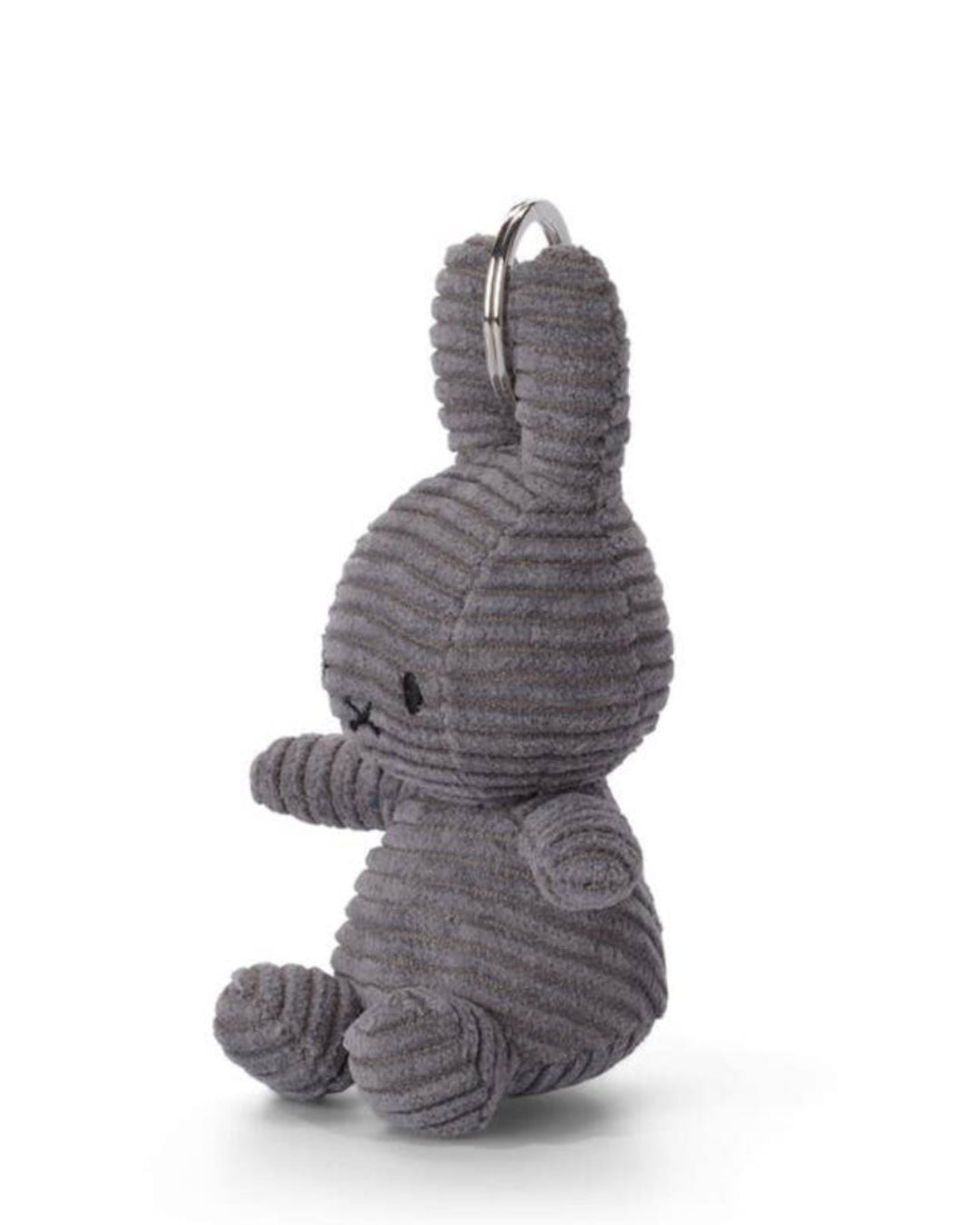 Grey plush Miffy bunny keychain on a white background