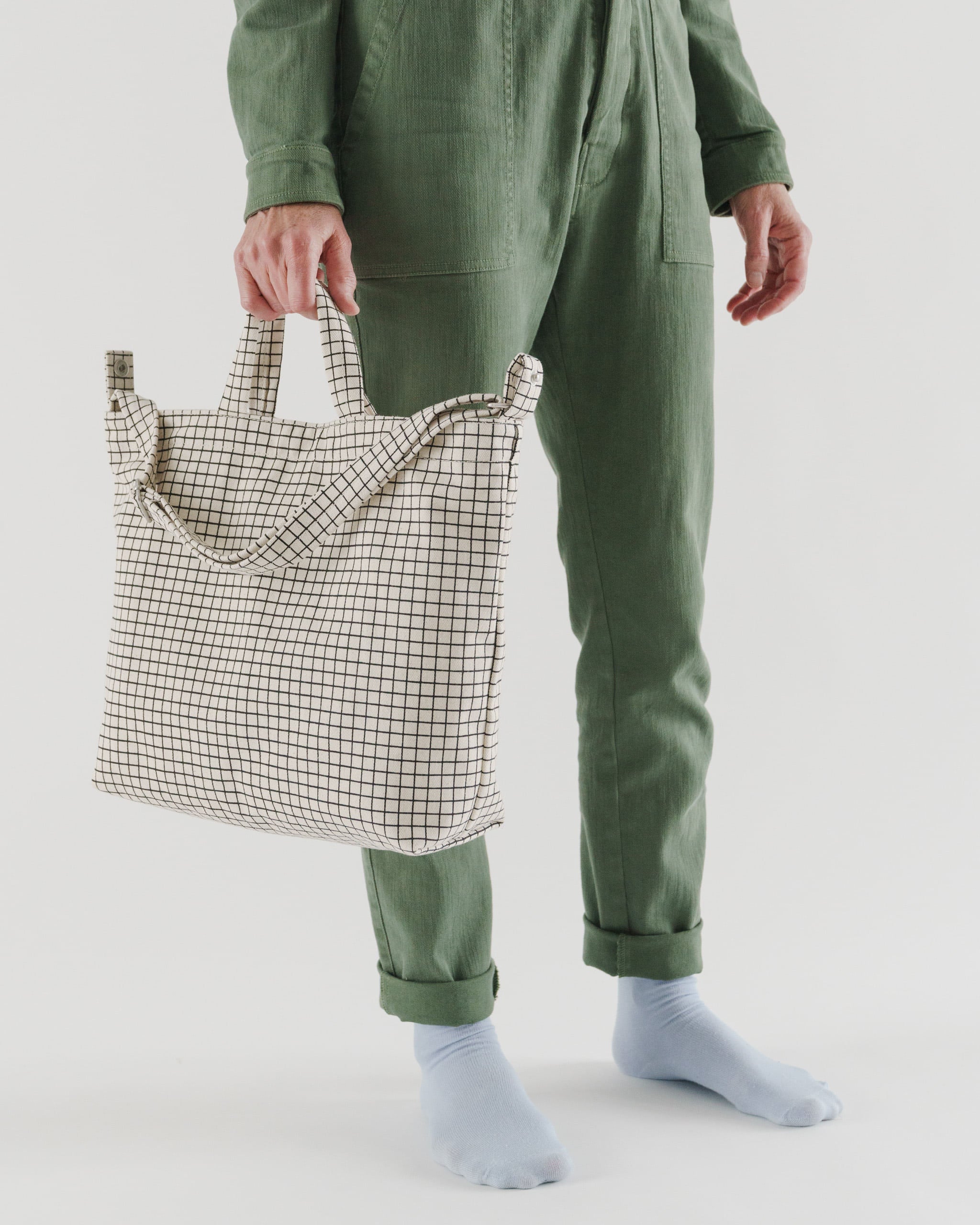 Natural Grid Horizontal Zip Duck Bag BAGGU | BAGGU | Canvas Tote Bag