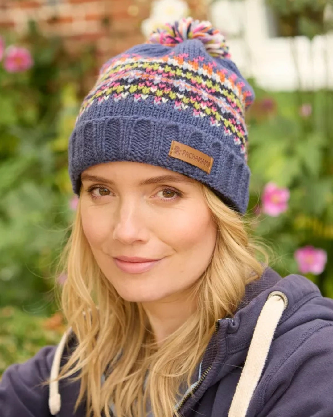 Denim Iona Roll Back Bobble Beanie Pachamama