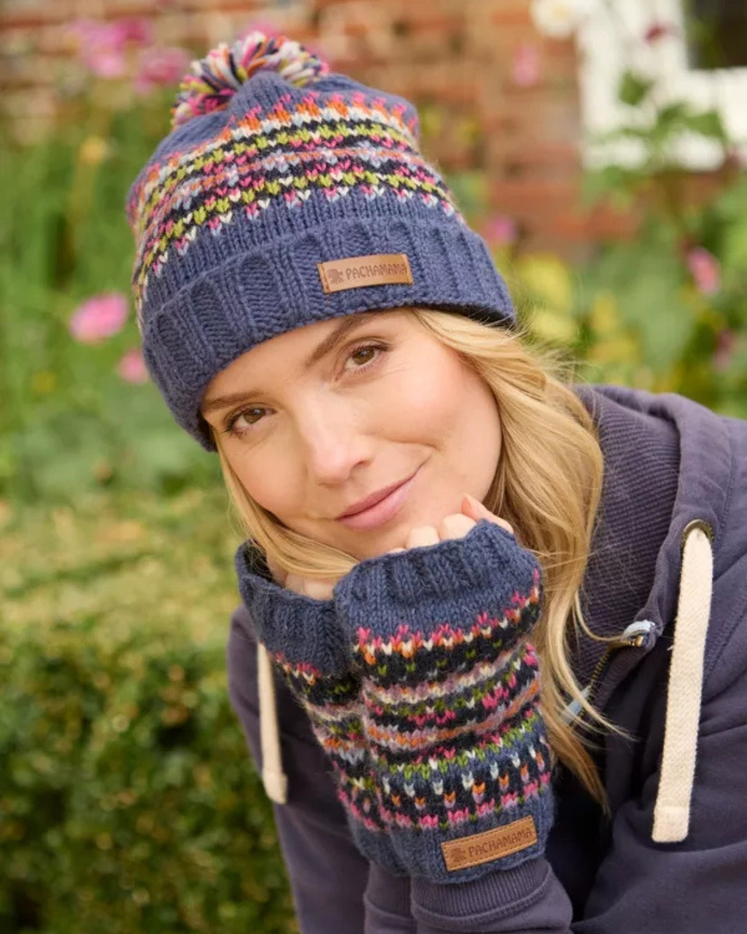 Denim Iona Roll Back Bobble Beanie Pachamama
