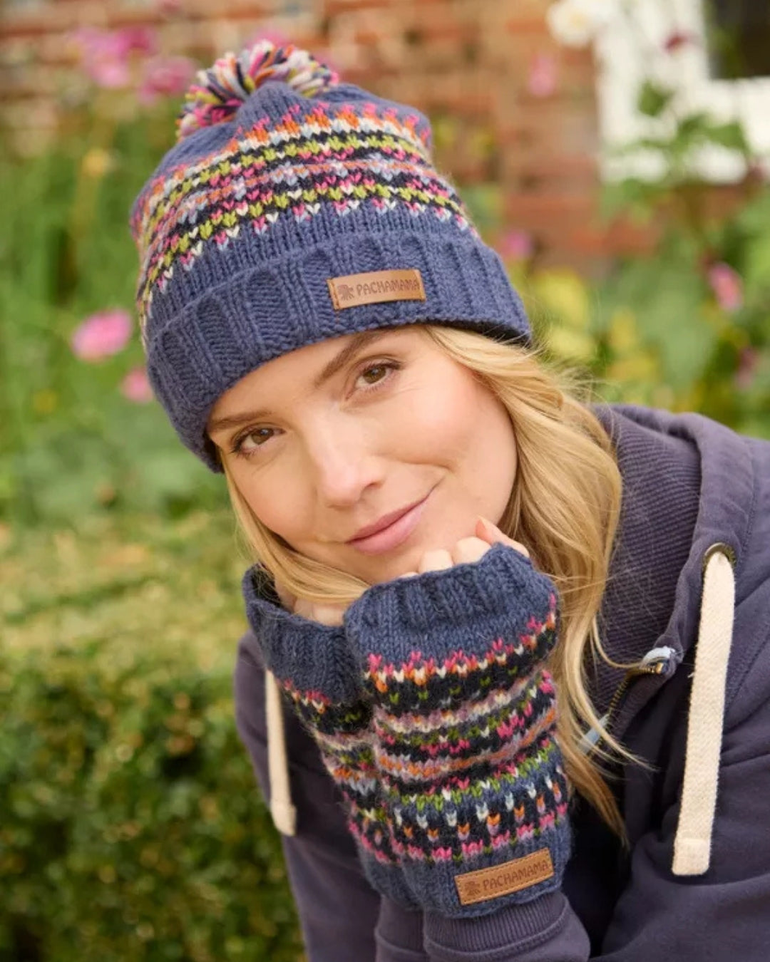 Denim Iona Roll Back Bobble Beanie Pachamama