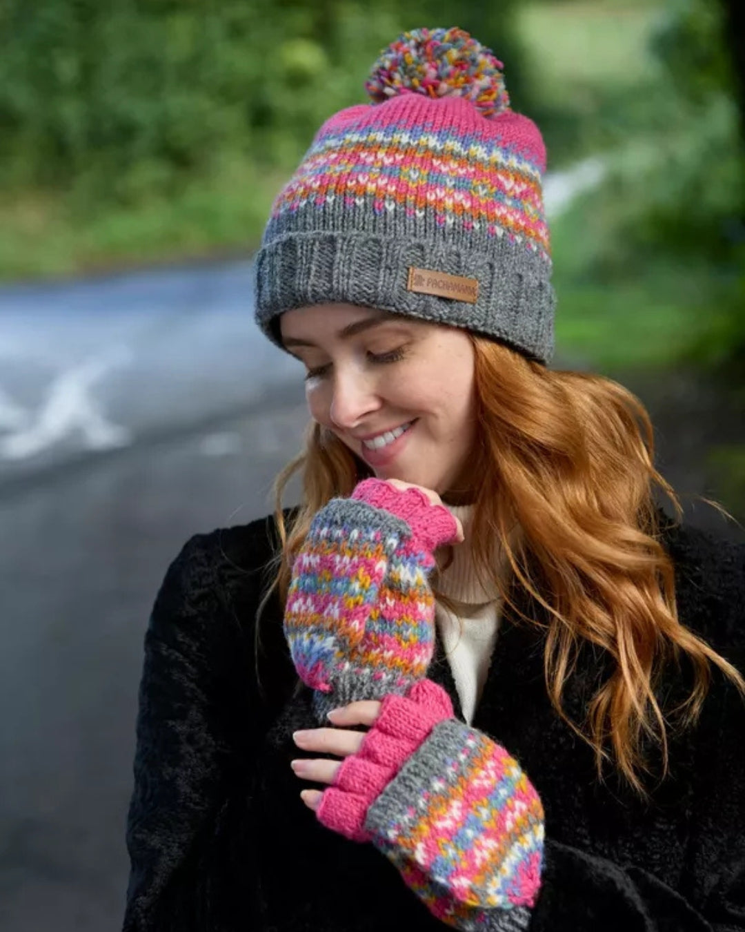 Pink Iona Roll Back Bobble Beanie Pachamama
